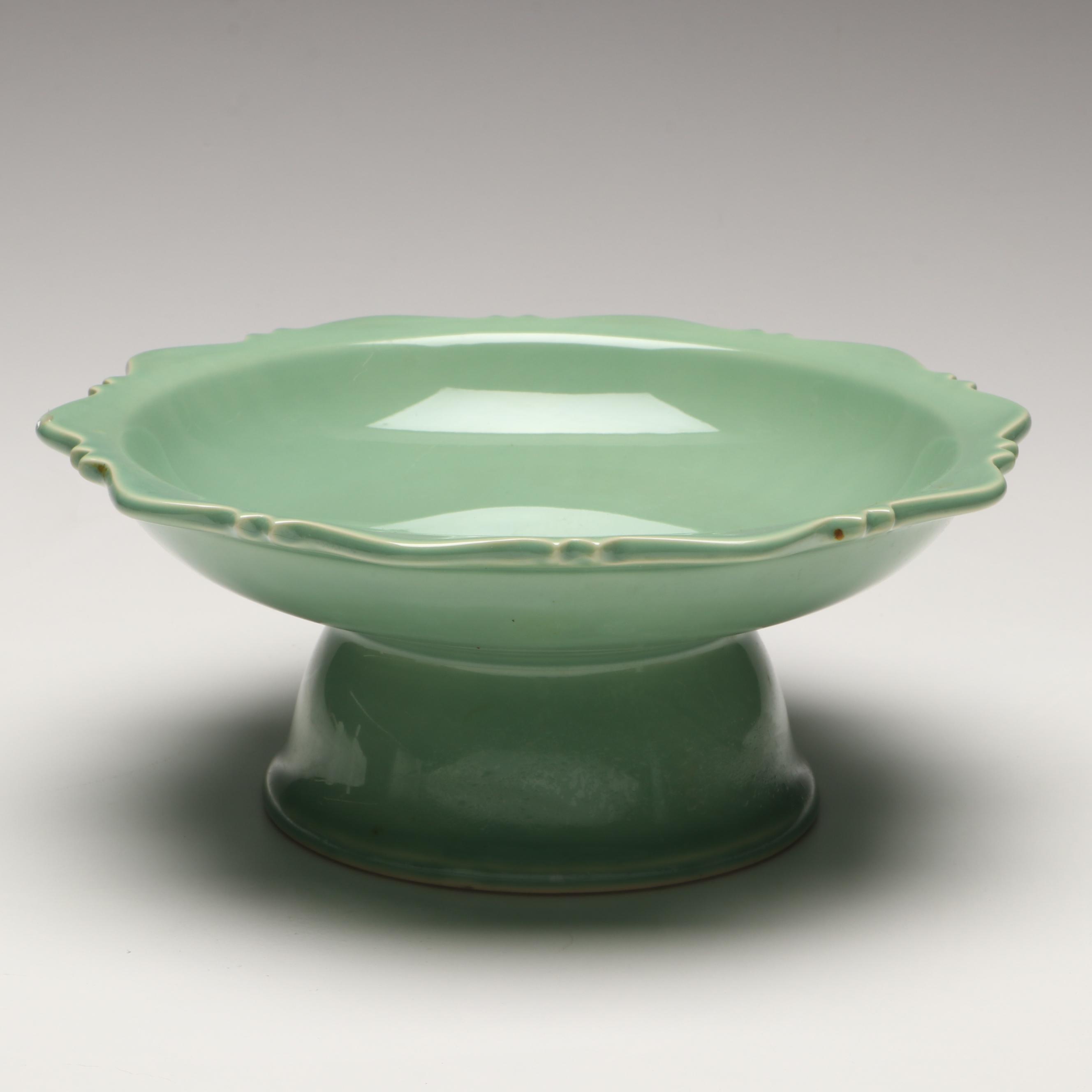 Thai Celadon Scalloped Edge Plates and Pedestal Bowls