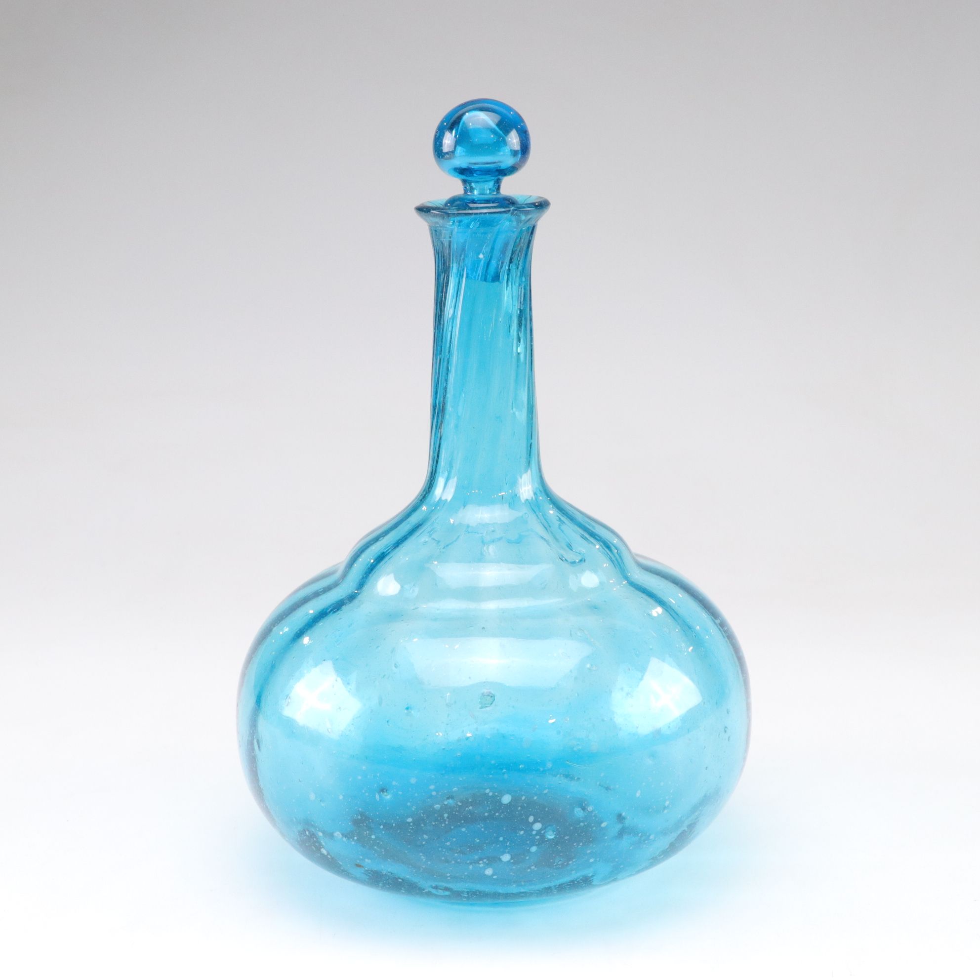 Azure Blown Glass Decanter, Mid-20th Century