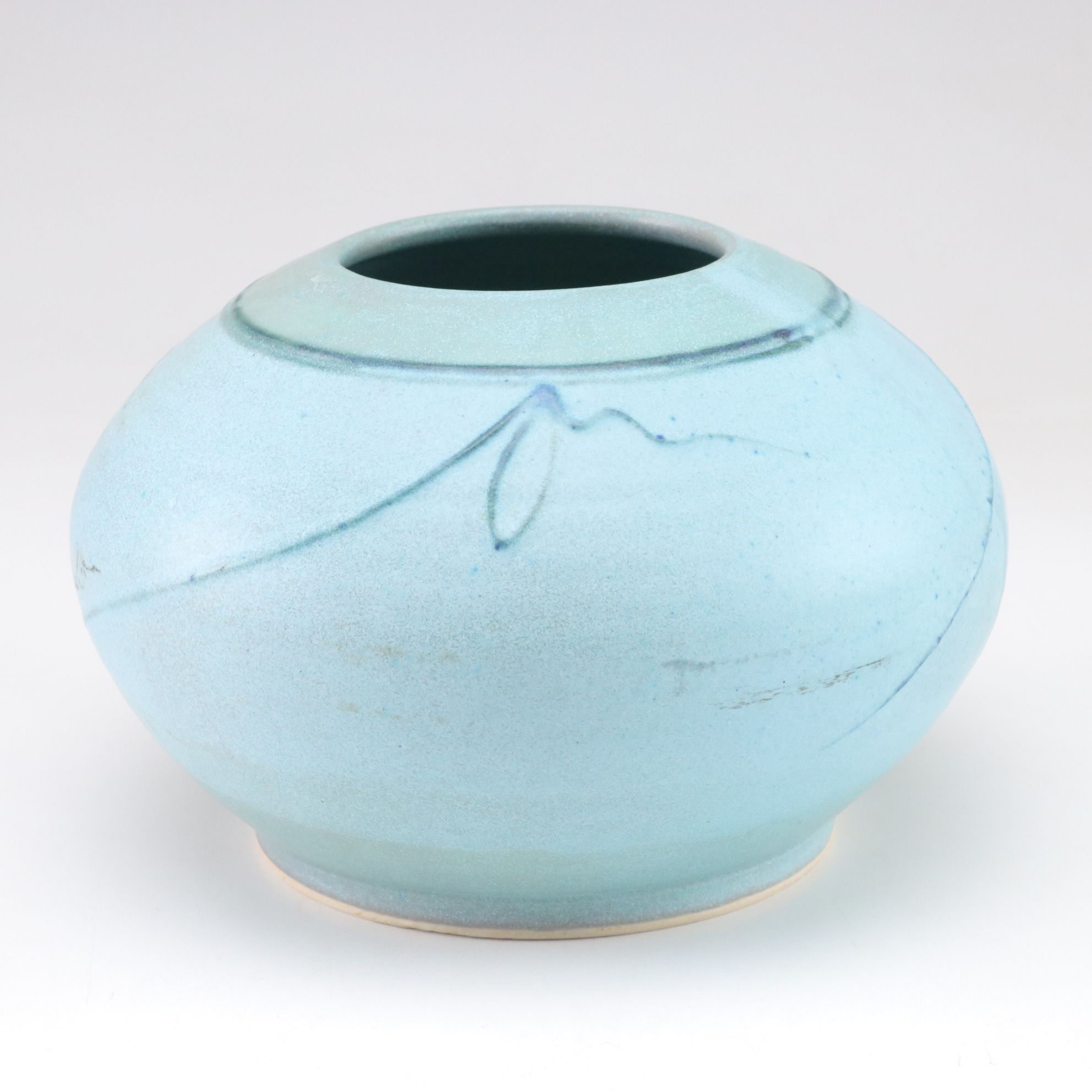 Hand-Crafted Powder Blue Turned Pottery Vase