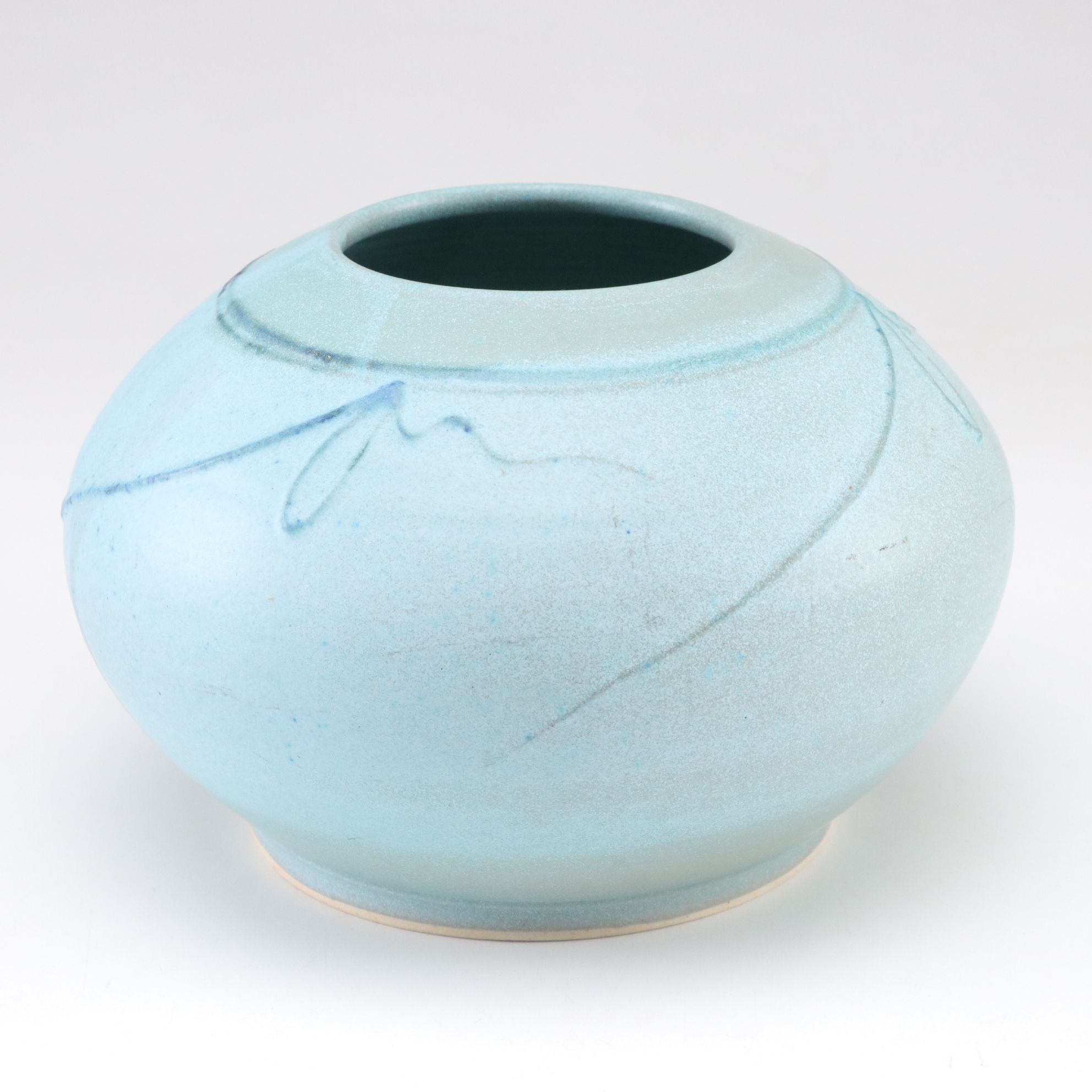 Hand-Crafted Powder Blue Turned Pottery Vase