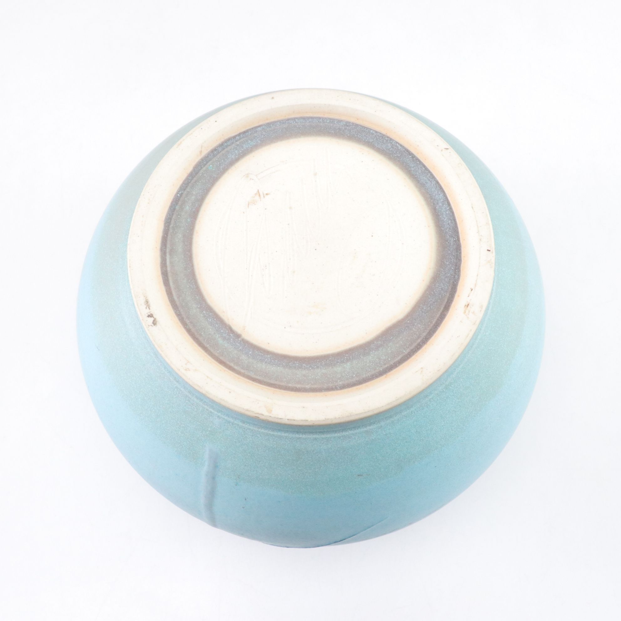 Hand-Crafted Powder Blue Turned Pottery Vase