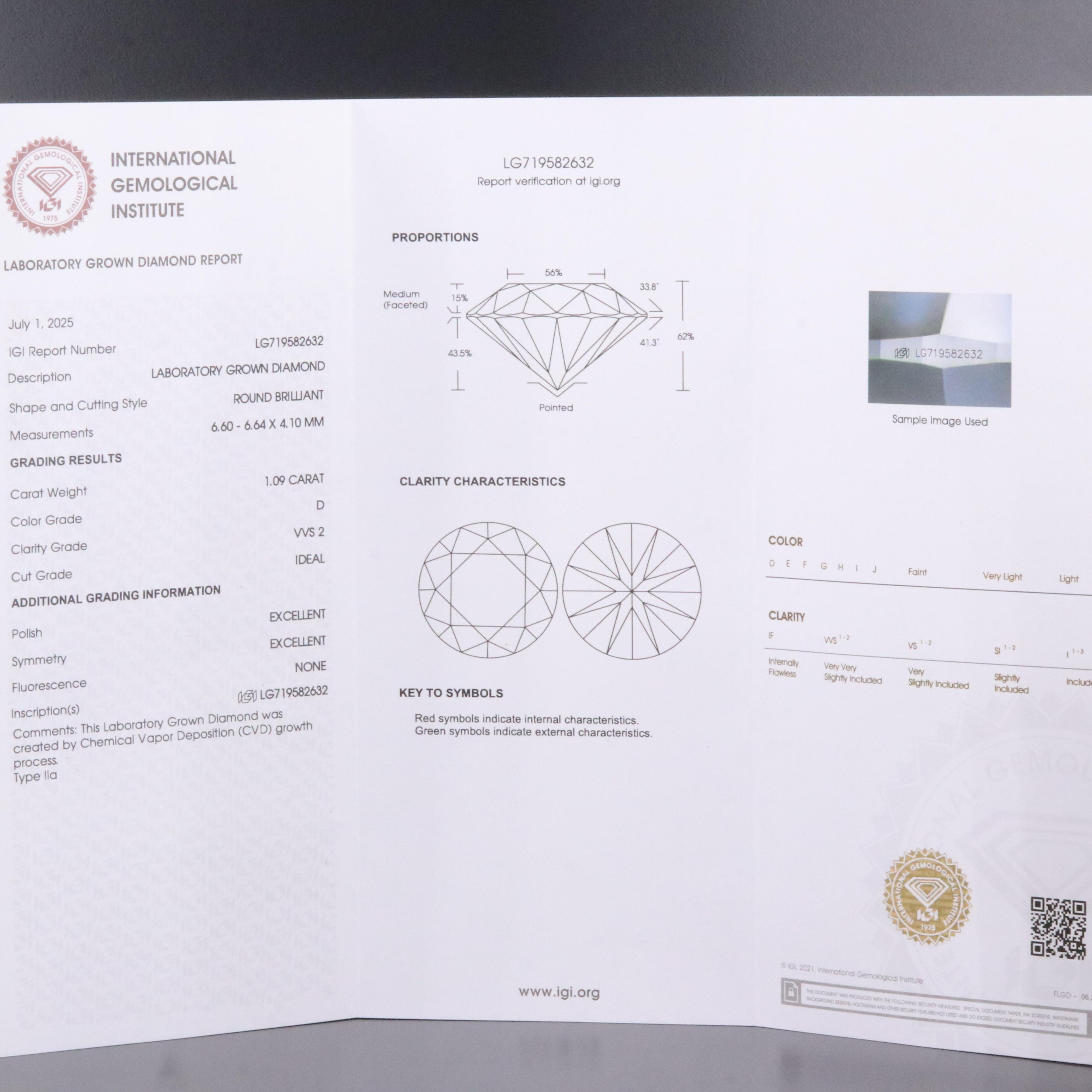 Loose 1.09 CT Lab Grown Diamond with IGI Report
