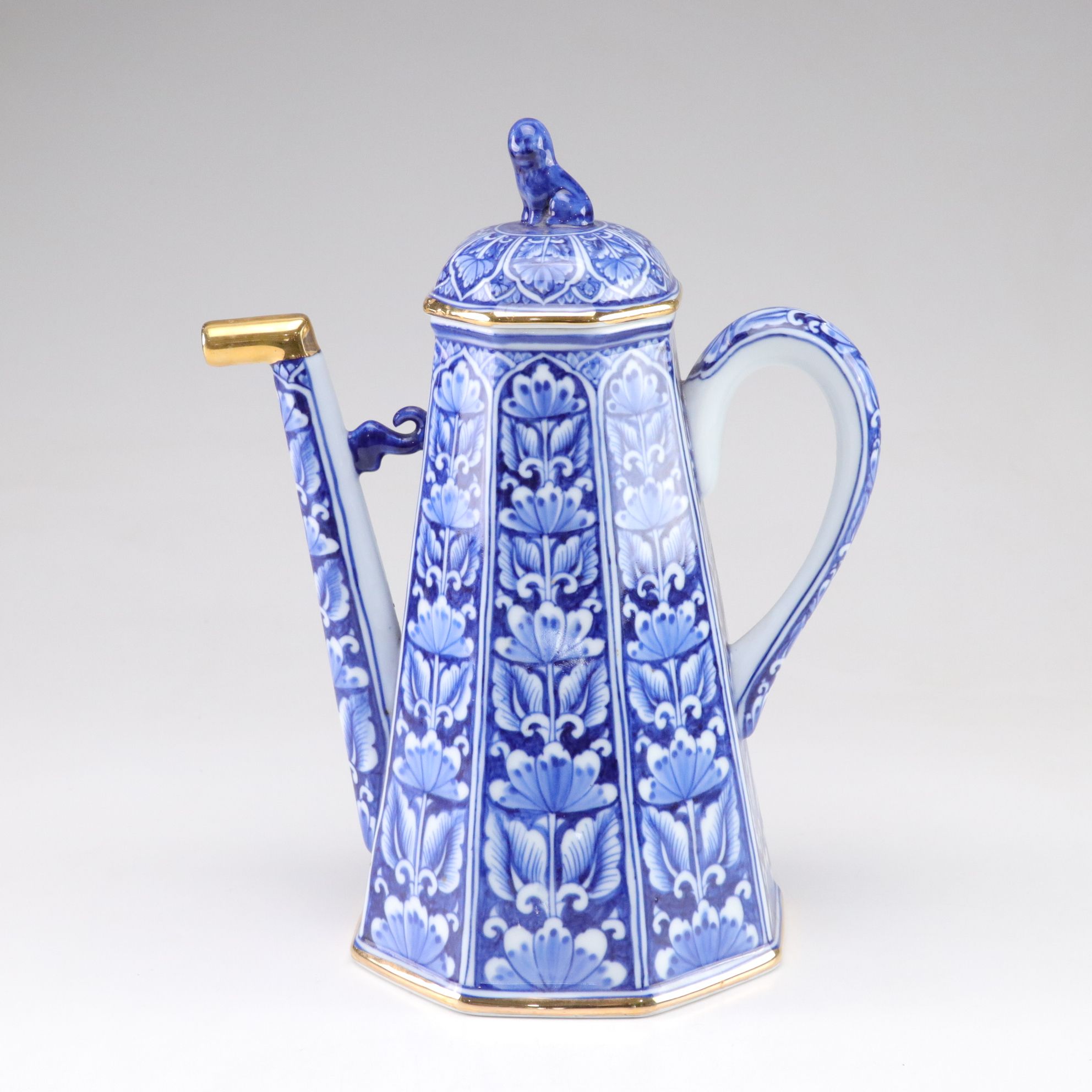 Silvestri Blue and White Guardian Lion Gilt Coffee Pot