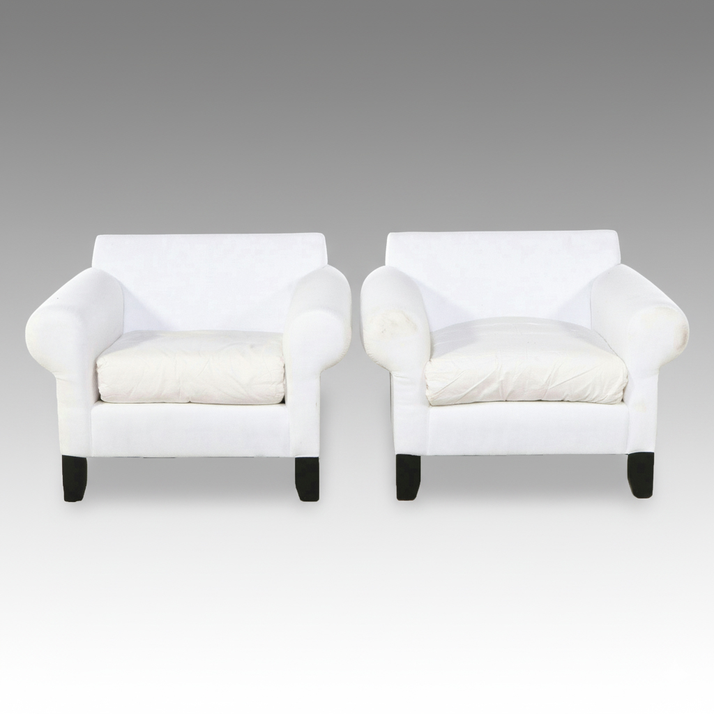 Pair of Pottery Barn Contemporary White Upholstered Club Chairs