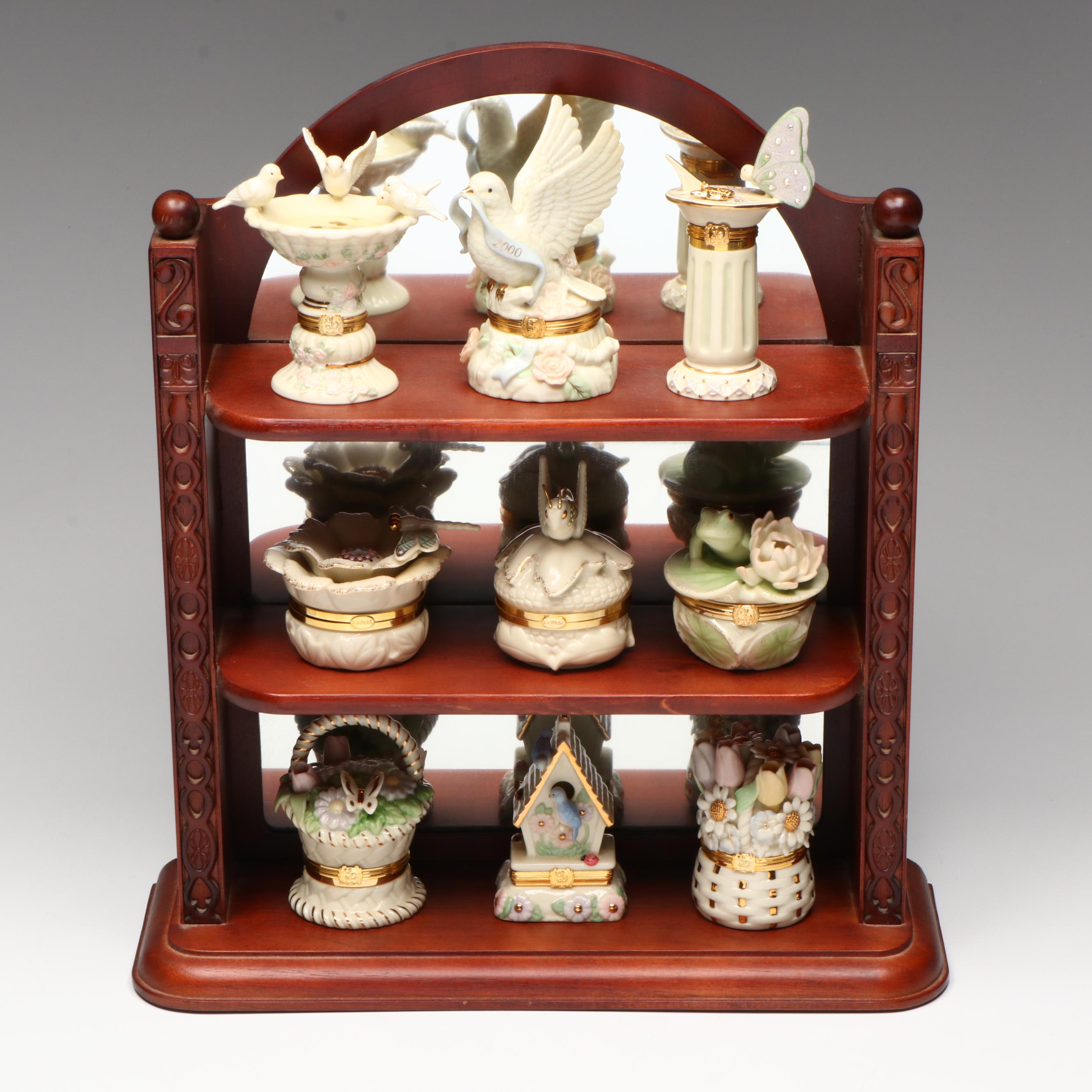 Lenox Porcelain Decorative Boxes with Wooden Display Shelves