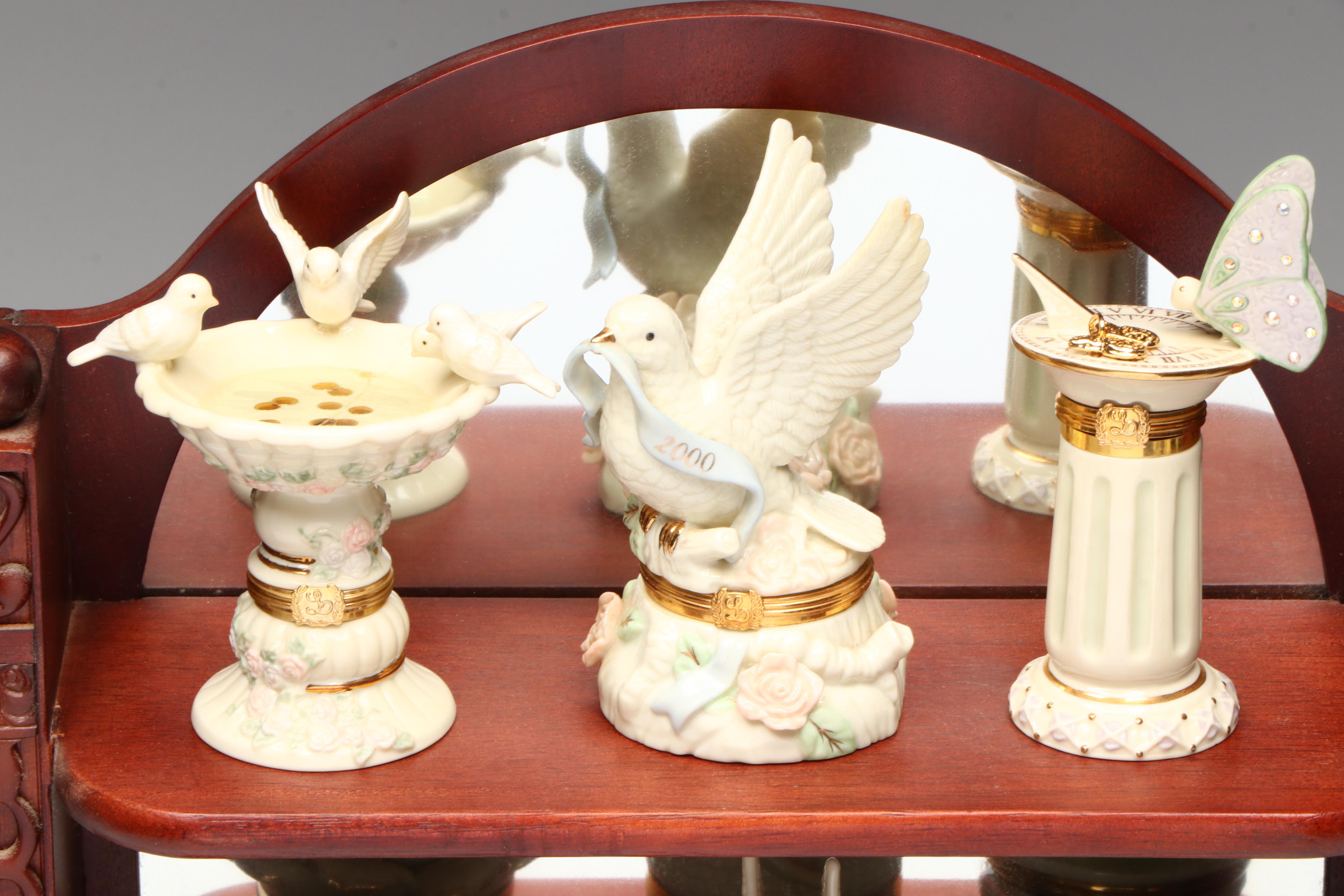 Lenox Porcelain Decorative Boxes with Wooden Display Shelves