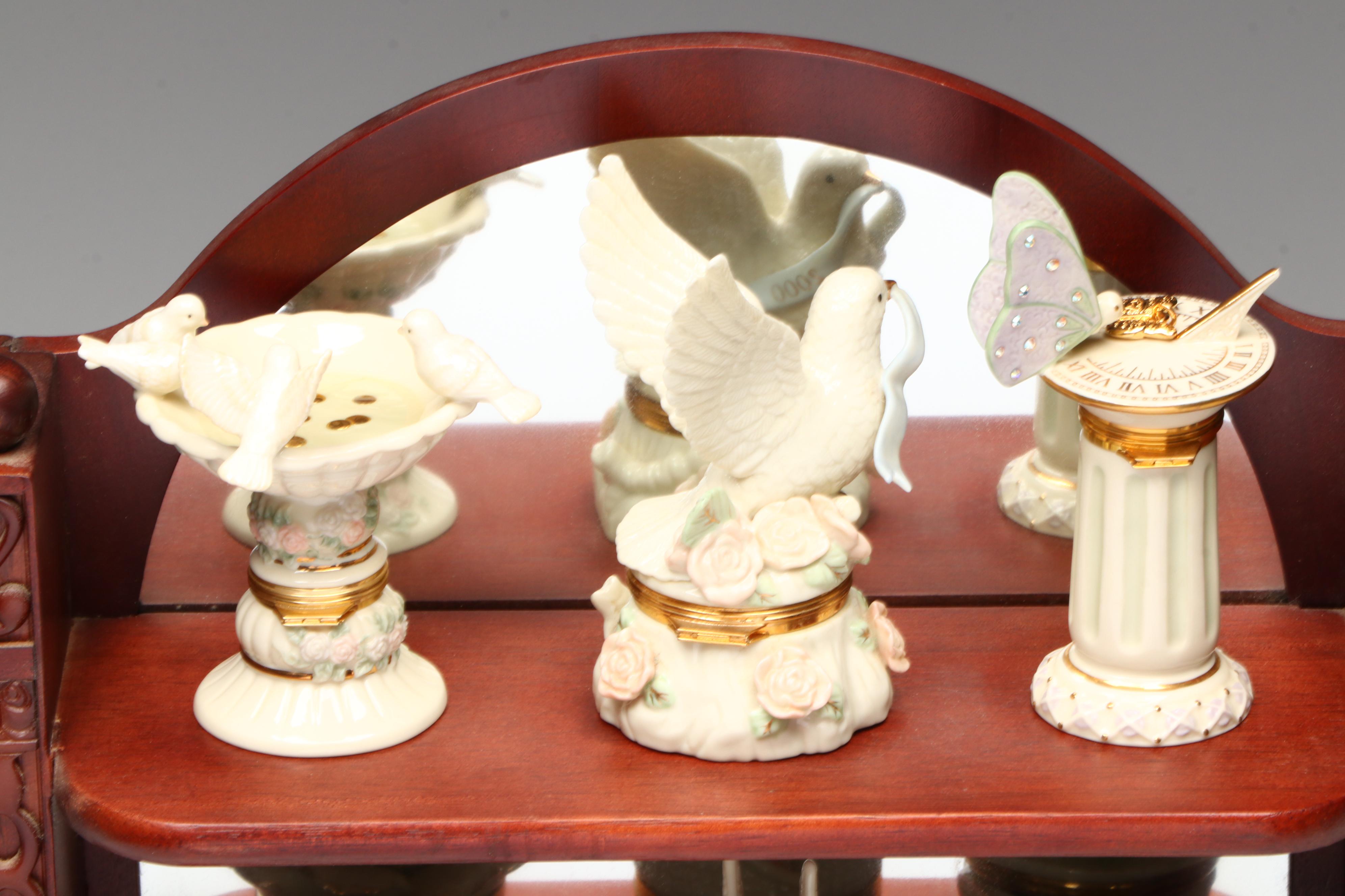 Lenox Porcelain Decorative Boxes with Wooden Display Shelves