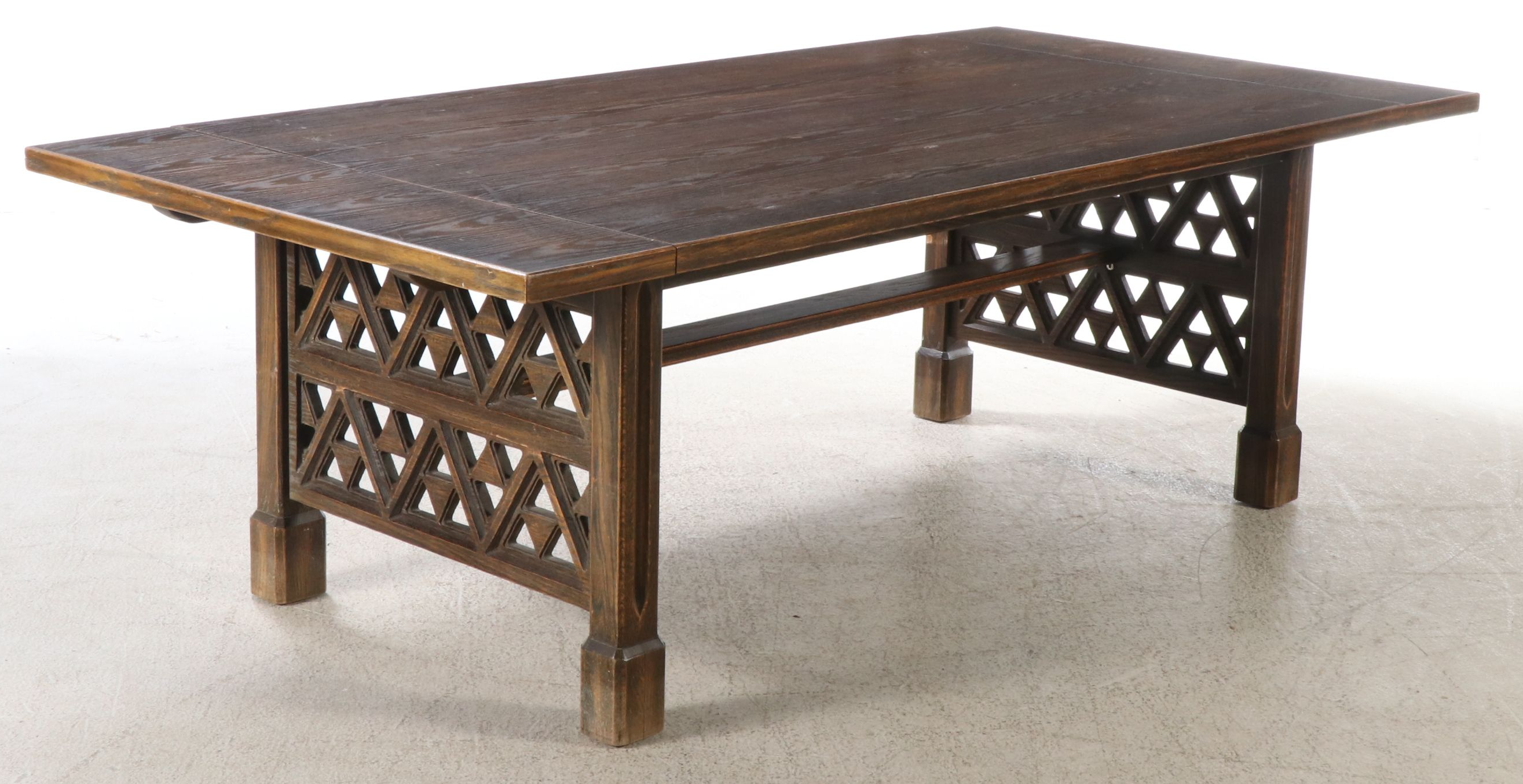 Gothic Style Carved Oak Trestle Dining Table, 20th Century
