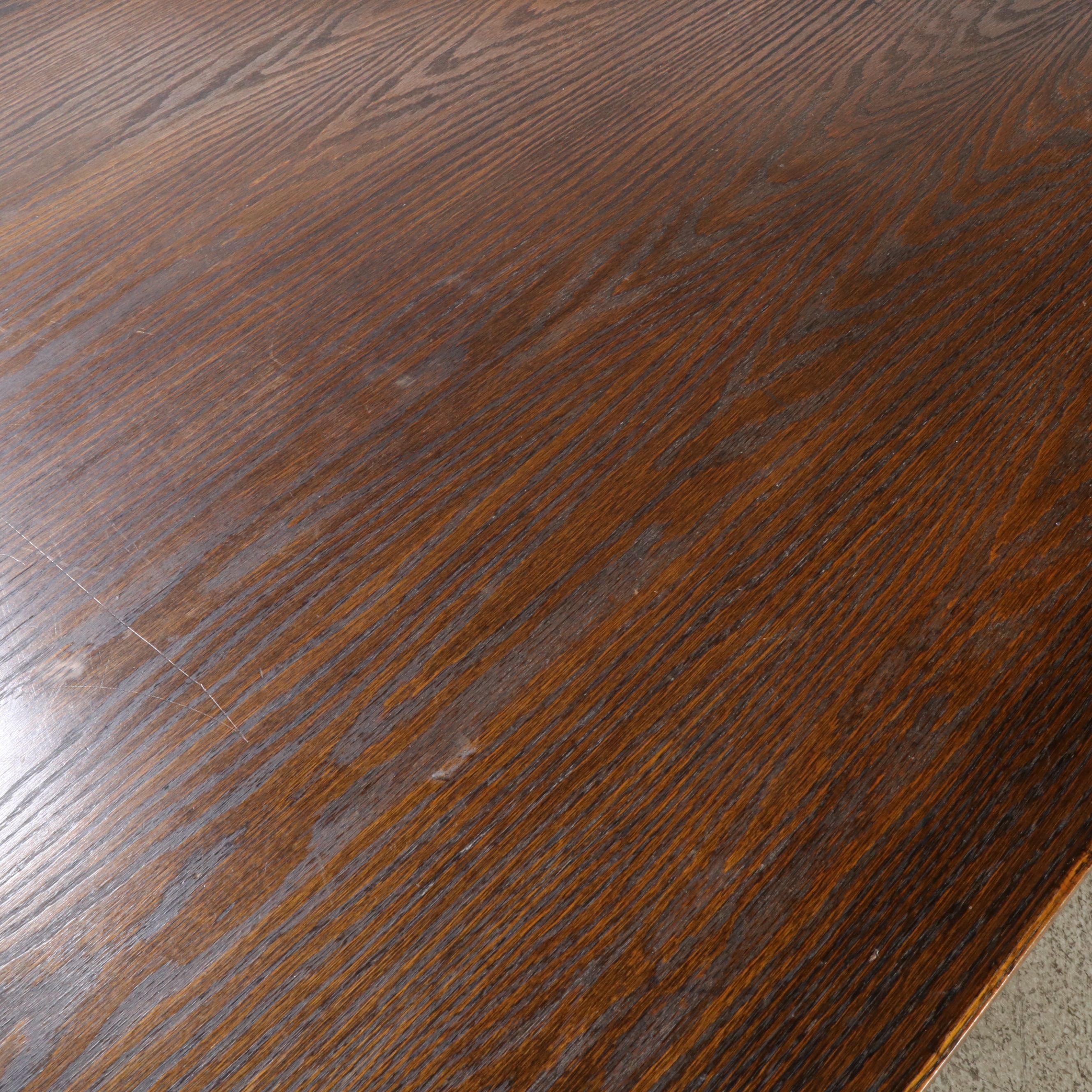 Gothic Style Carved Oak Trestle Dining Table, 20th Century