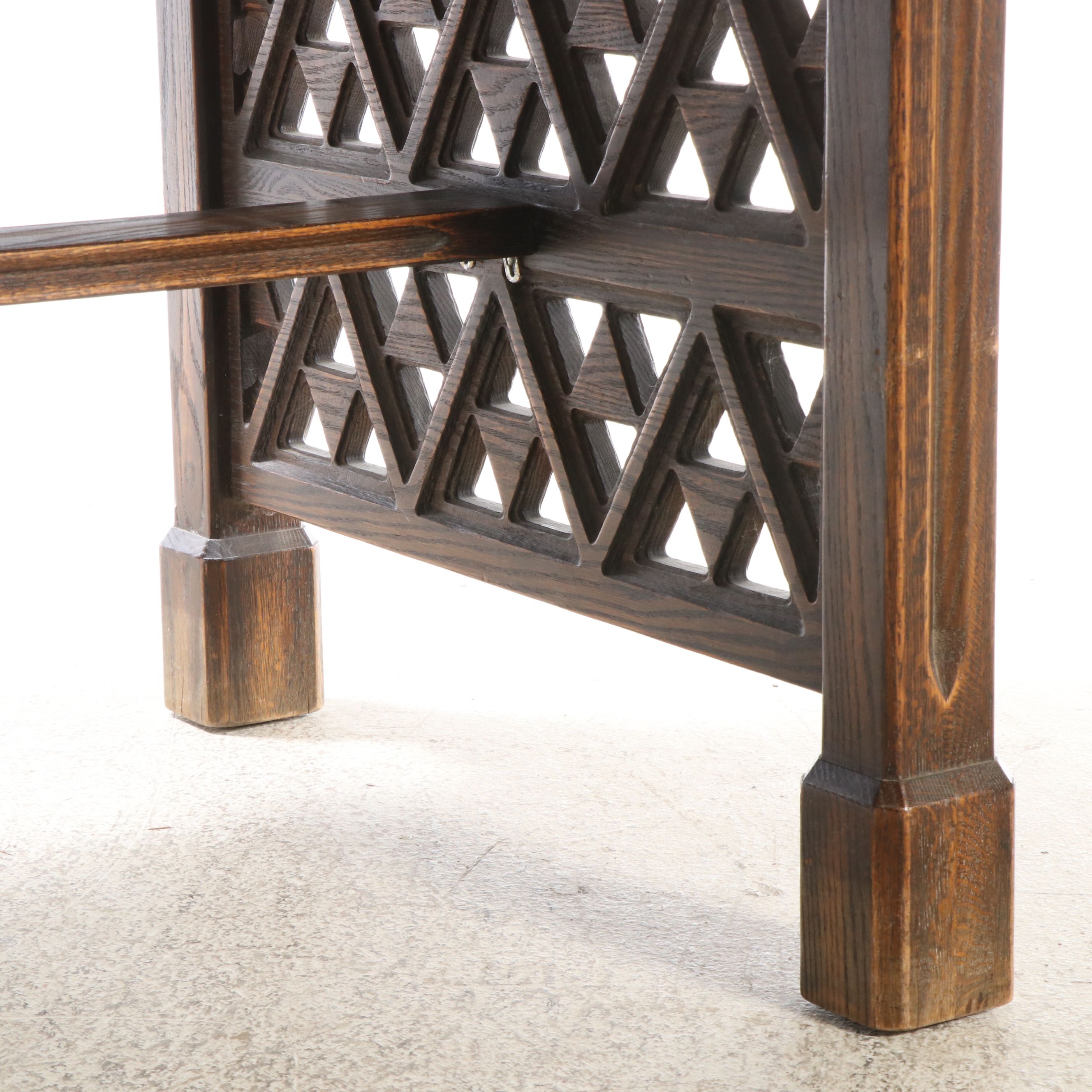 Gothic Style Carved Oak Trestle Dining Table, 20th Century