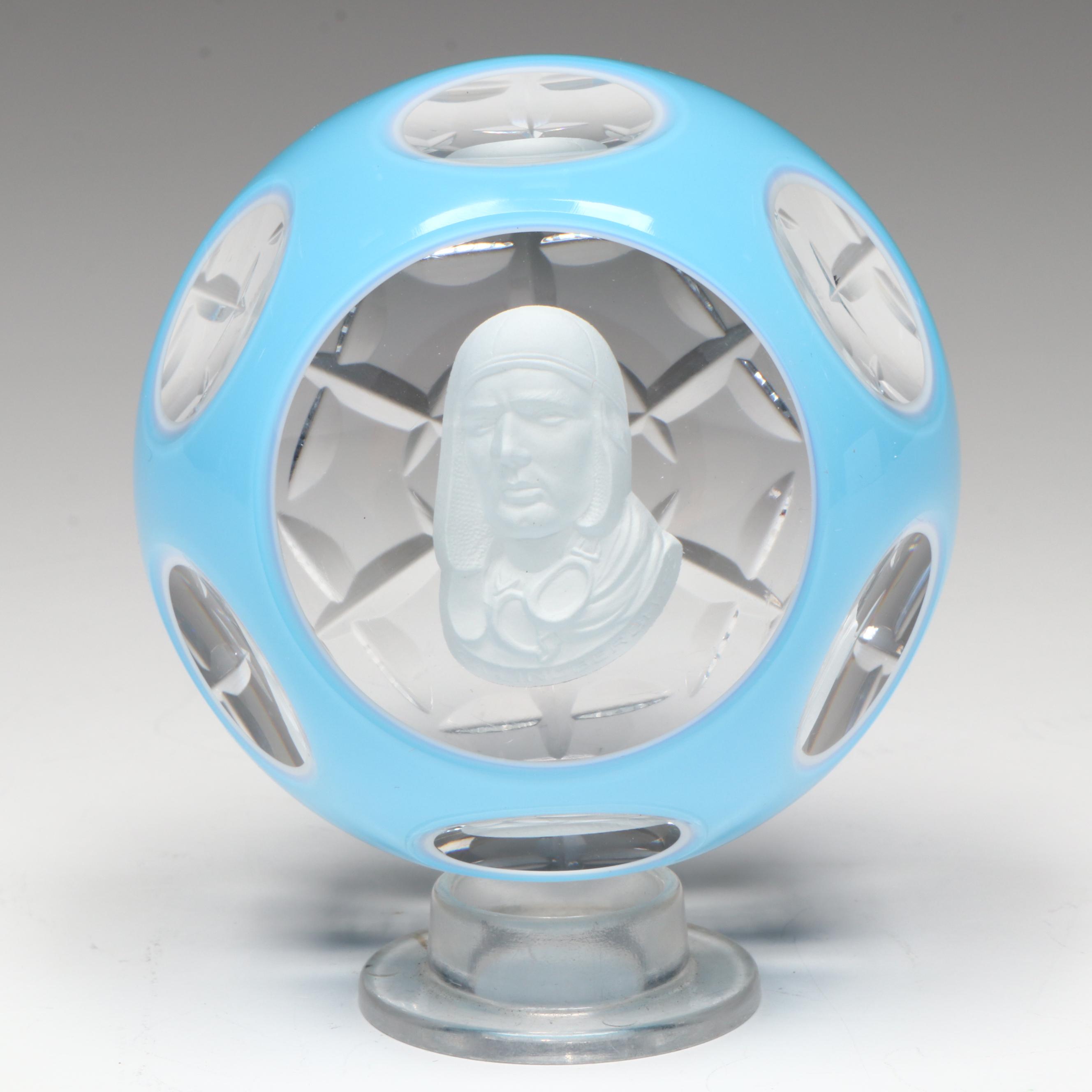 Cristal d'Albret Charles Lindbergh Sulphide Glass Paperweight