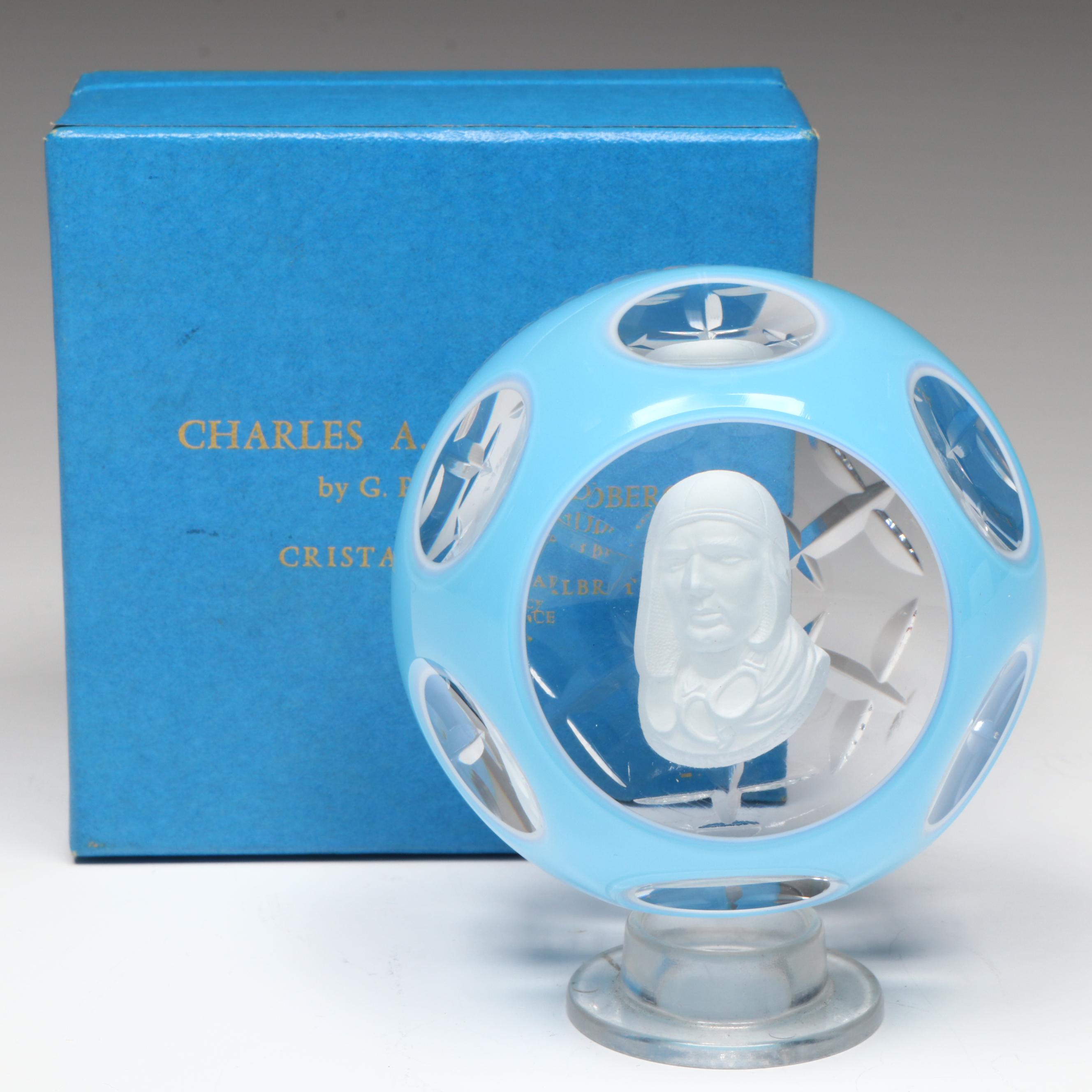 Cristal d'Albret Charles Lindbergh Sulphide Glass Paperweight