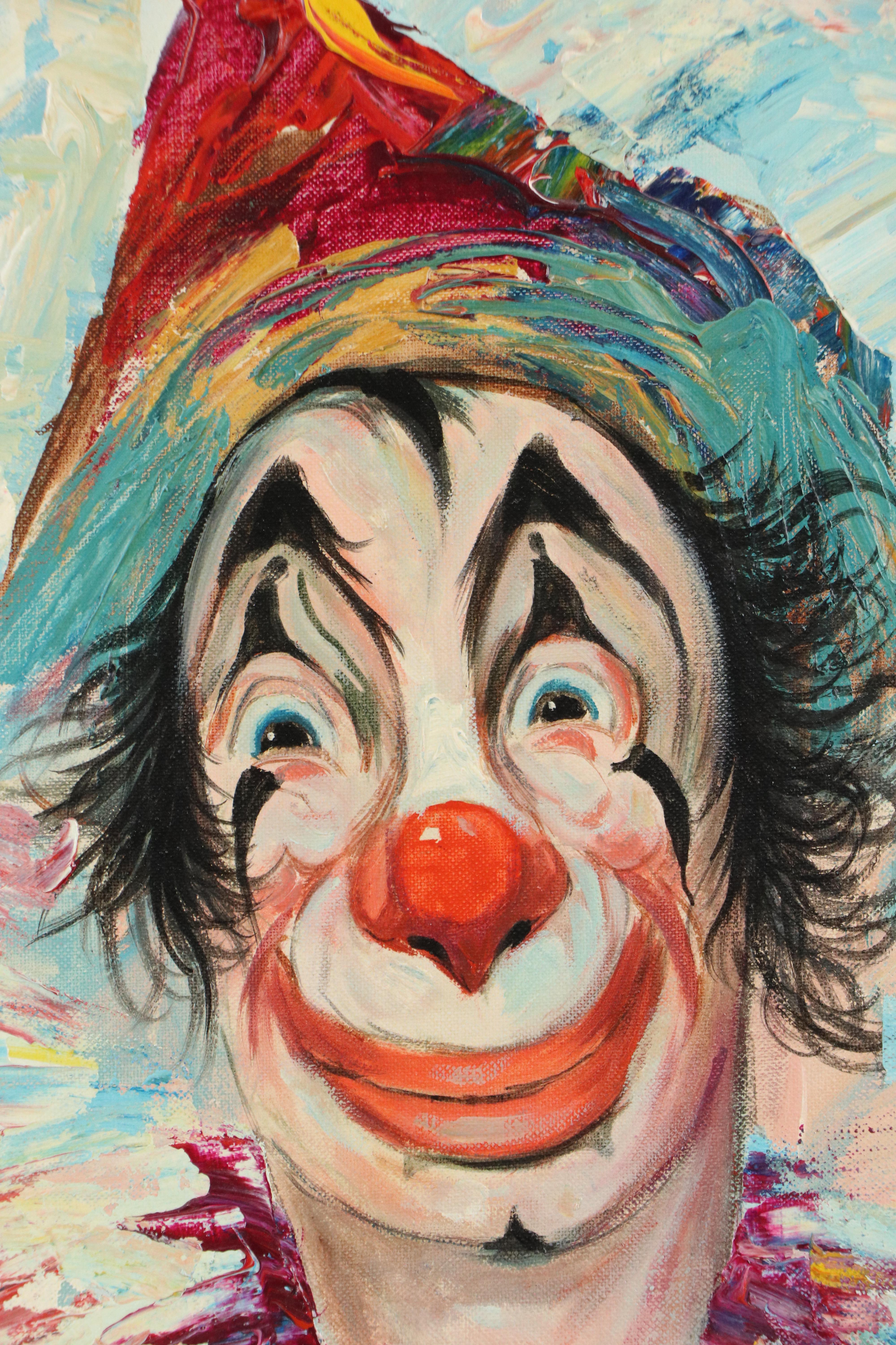 Louis Spiegel Oil Painting Portrait of Clown, Mid to Late 20th Century