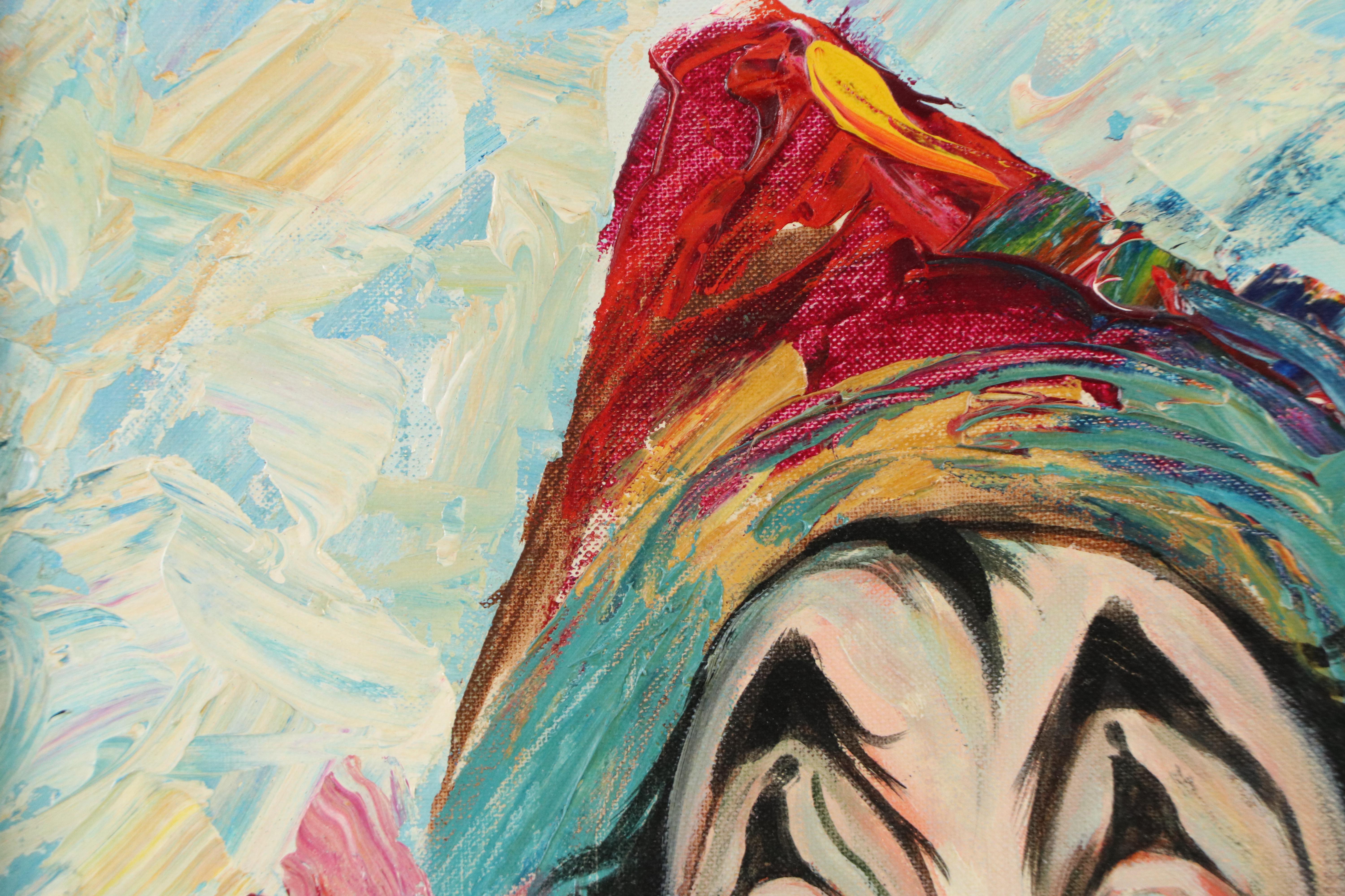 Louis Spiegel Oil Painting Portrait of Clown, Mid to Late 20th Century