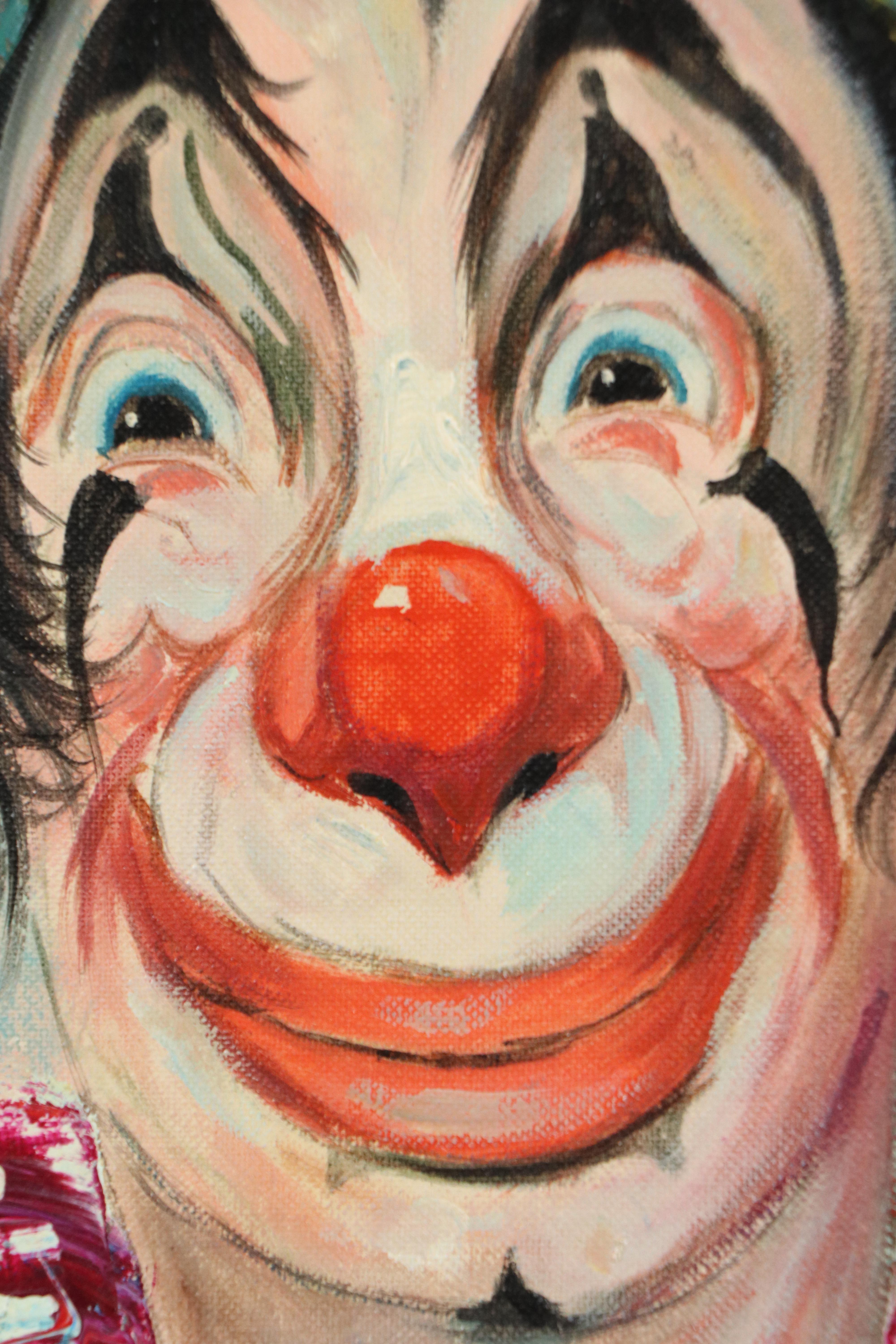 Louis Spiegel Oil Painting Portrait of Clown, Mid to Late 20th Century