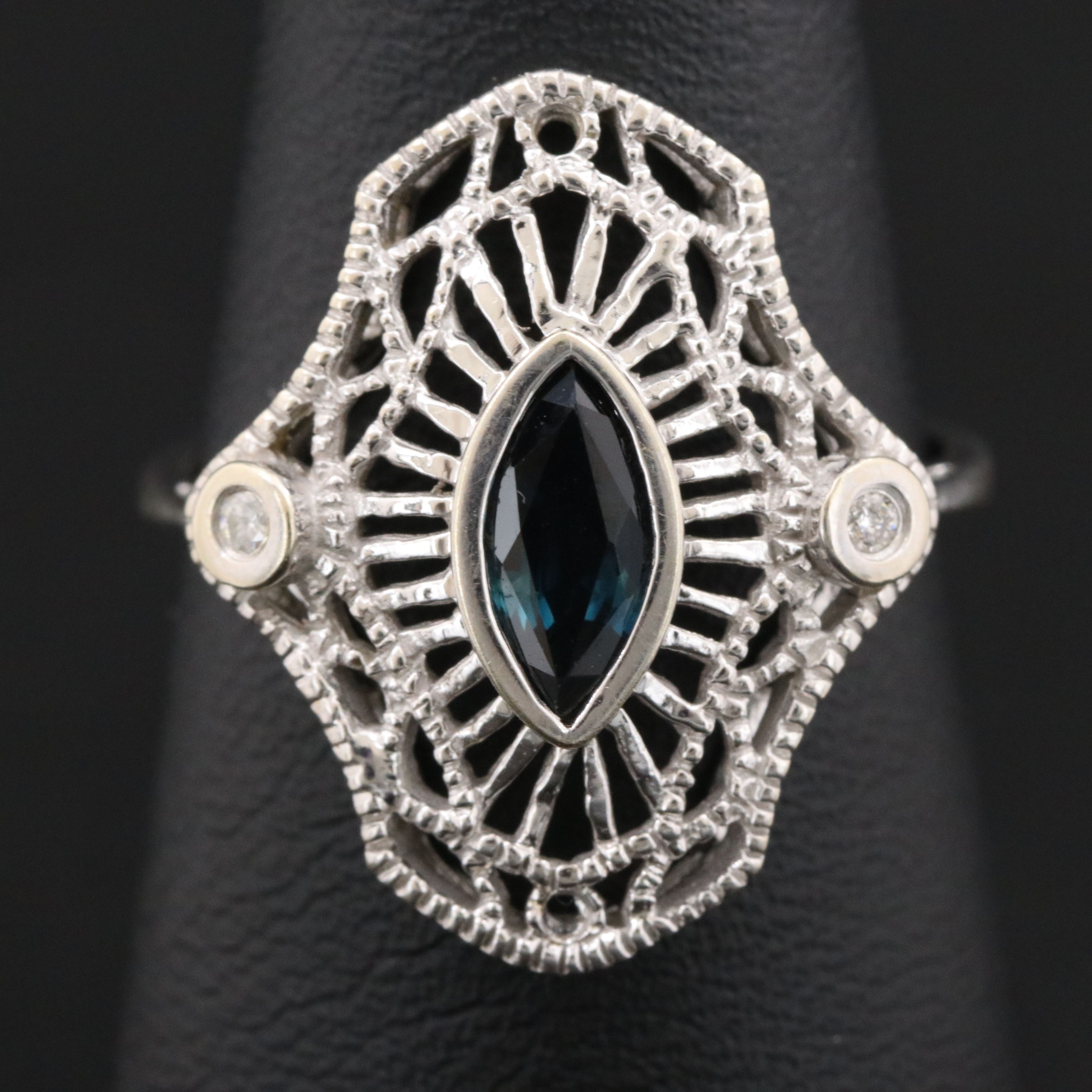 14K Sapphire and Diamond Filigree Ring