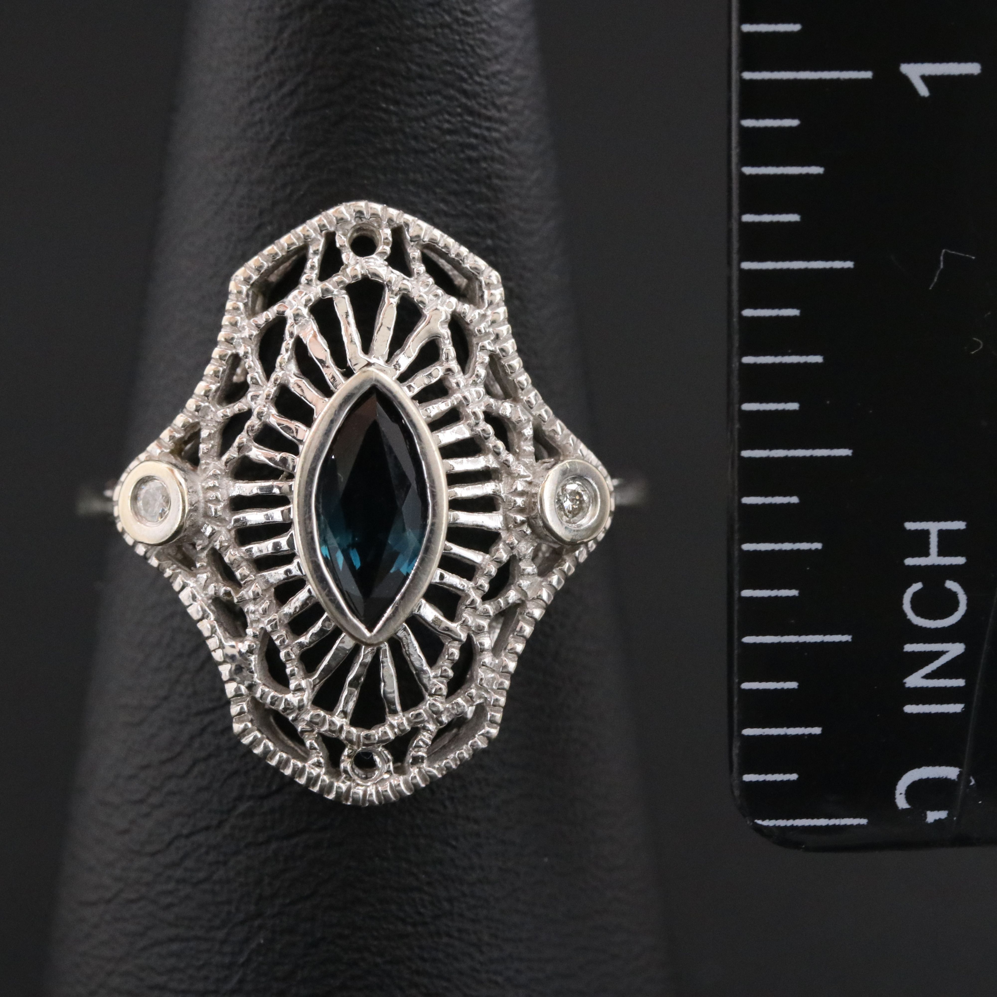 14K Sapphire and Diamond Filigree Ring