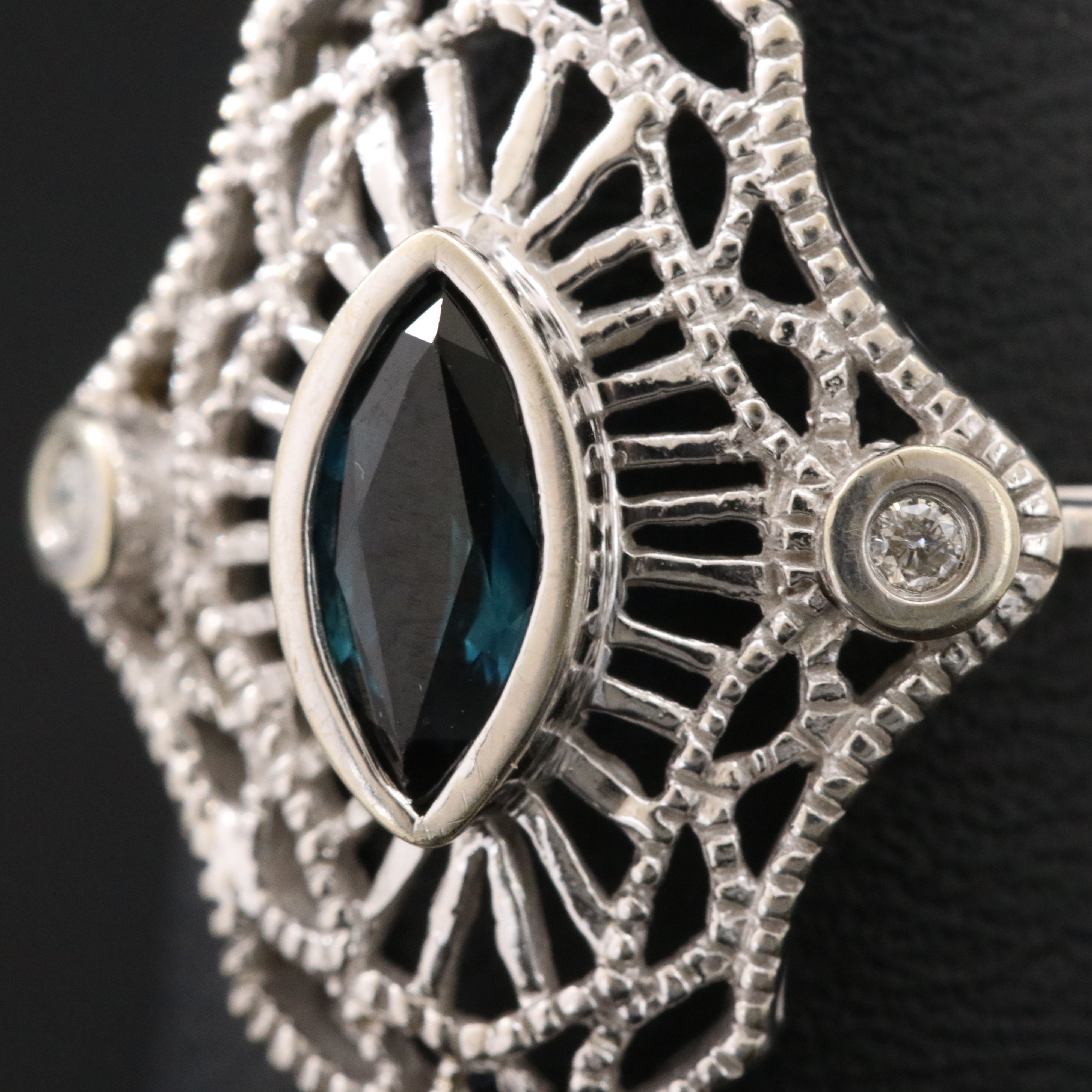 14K Sapphire and Diamond Filigree Ring