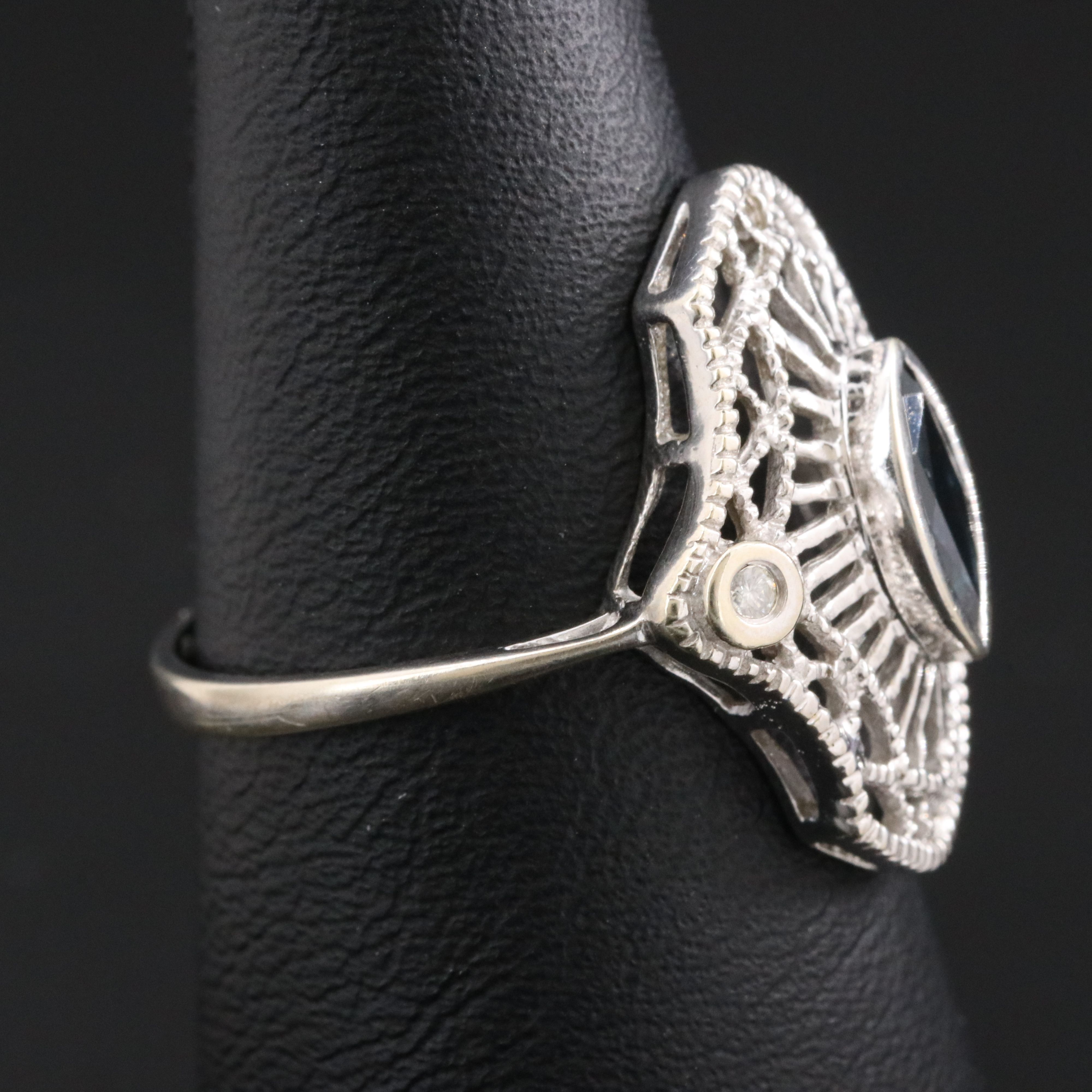 14K Sapphire and Diamond Filigree Ring