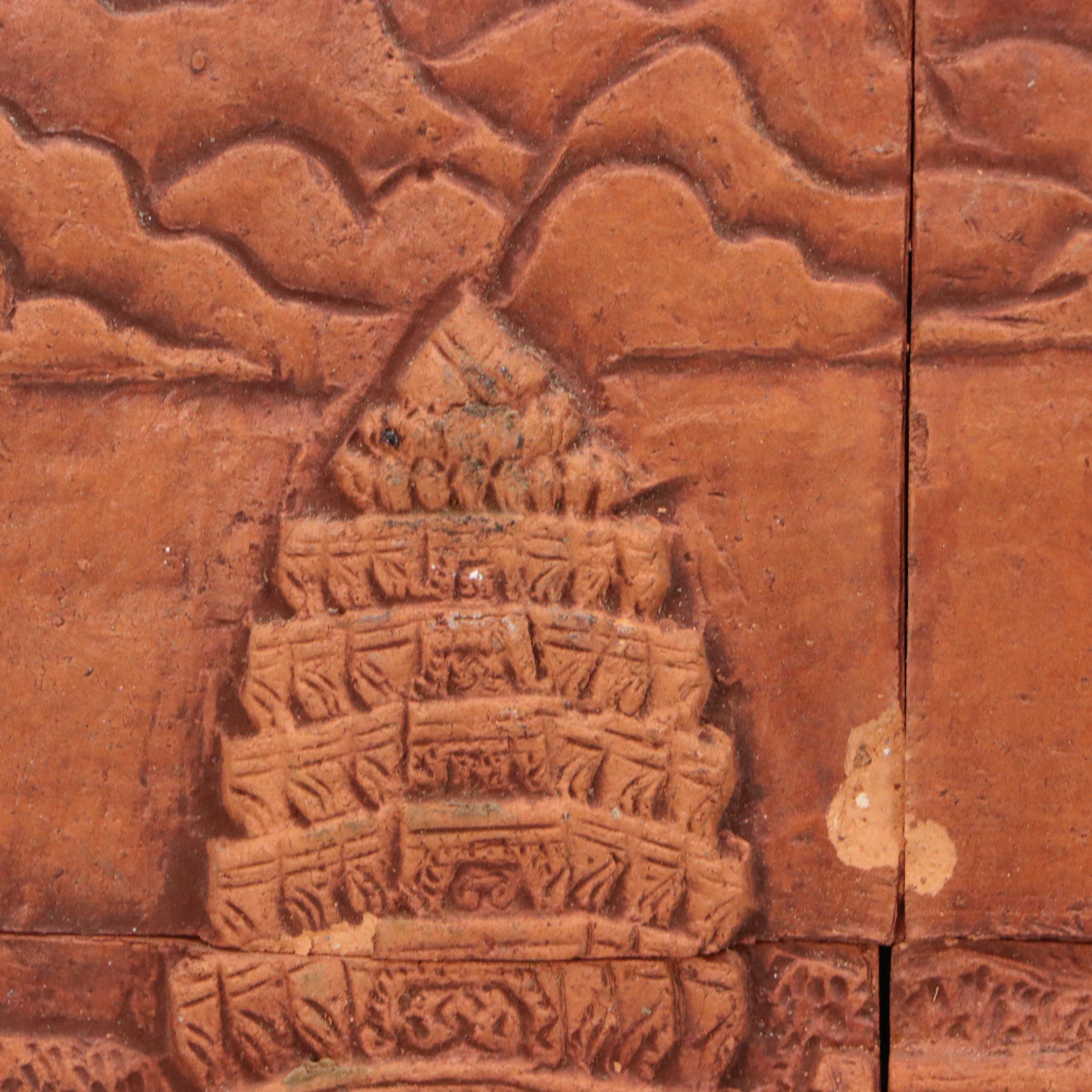 Cambodian Angkor Wat Promenade Scene Terracotta Tile Art