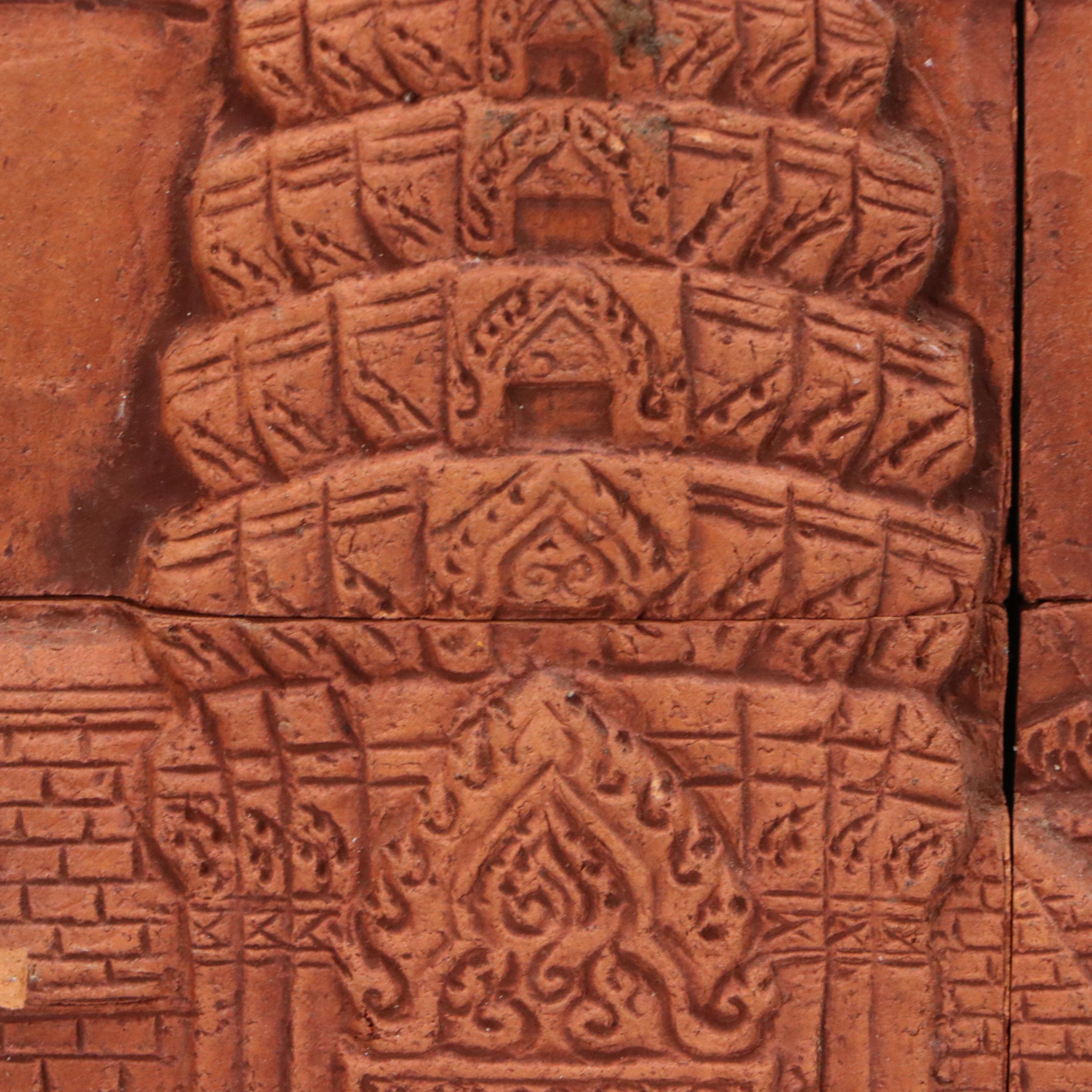 Cambodian Angkor Wat Promenade Scene Terracotta Tile Art