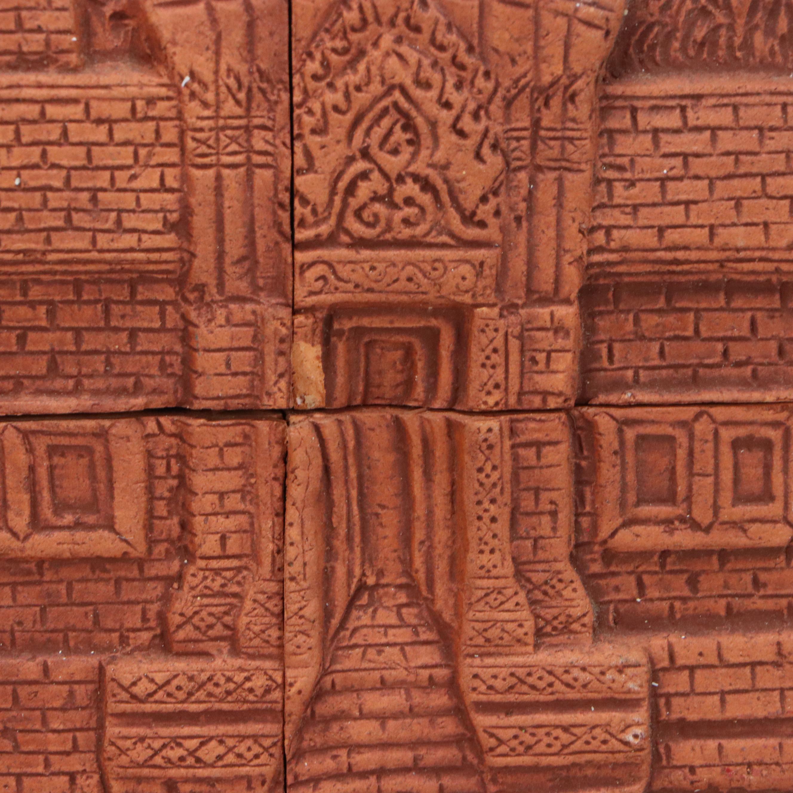 Cambodian Angkor Wat Promenade Scene Terracotta Tile Art