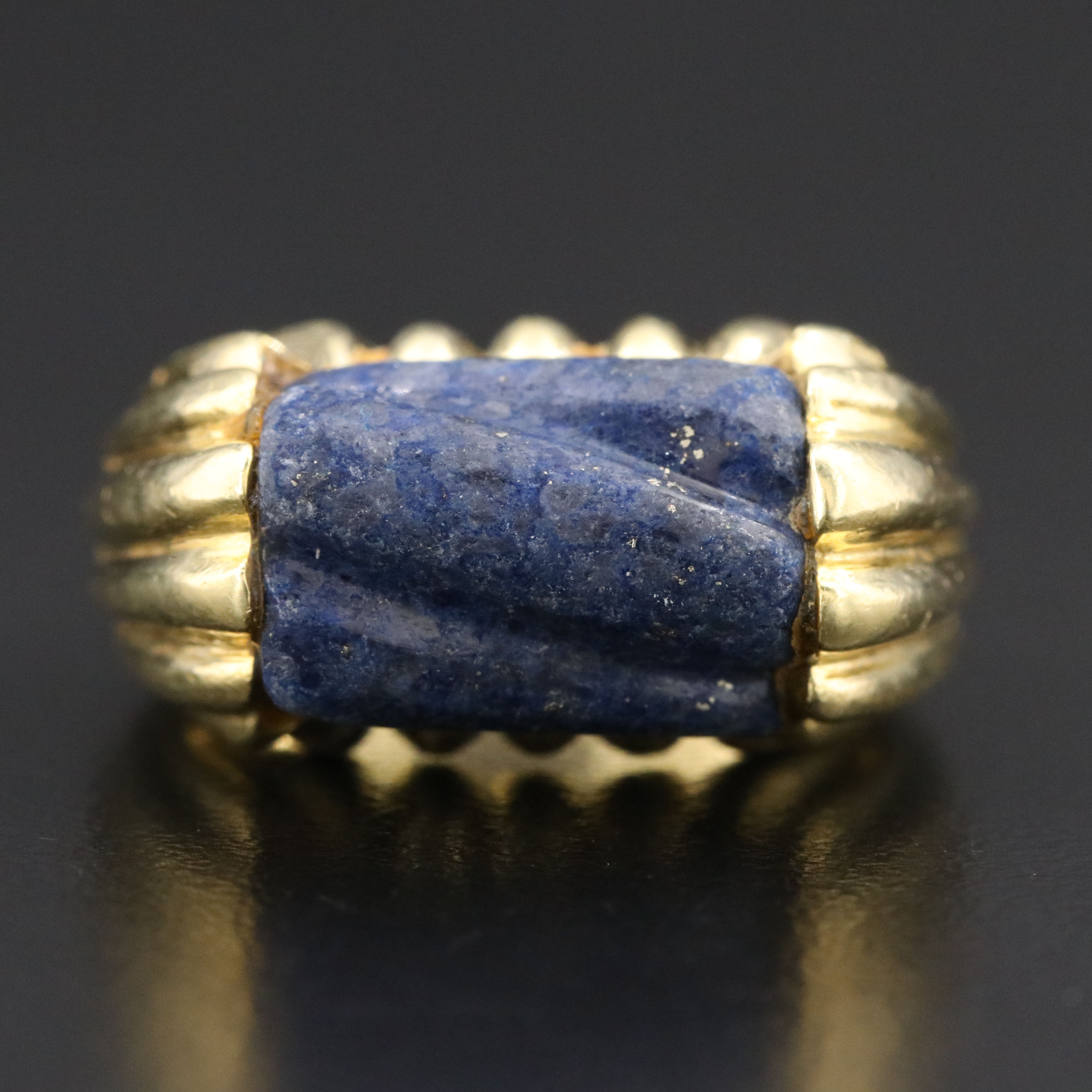 18K Carved Lapis Lazuli Ring