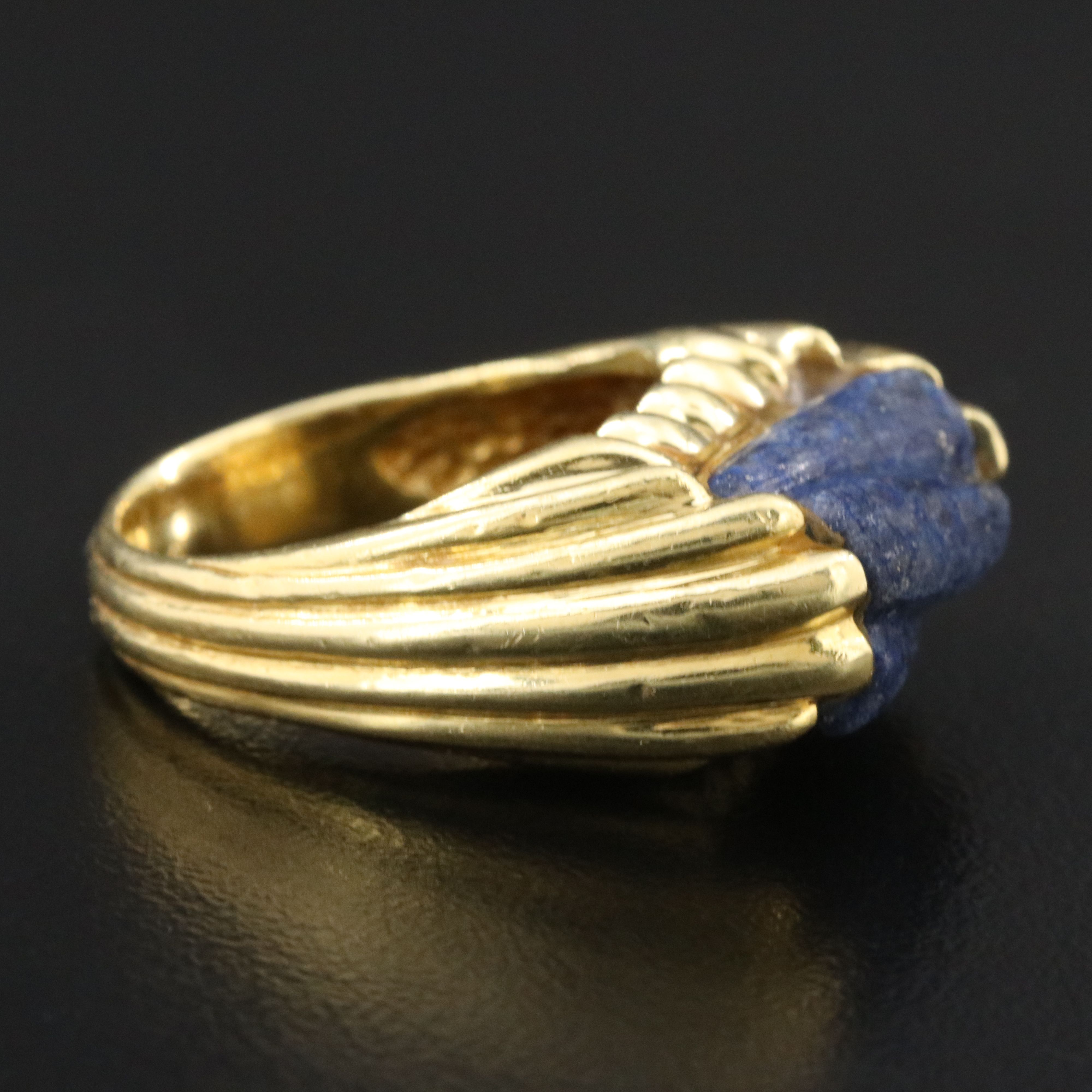 18K Carved Lapis Lazuli Ring
