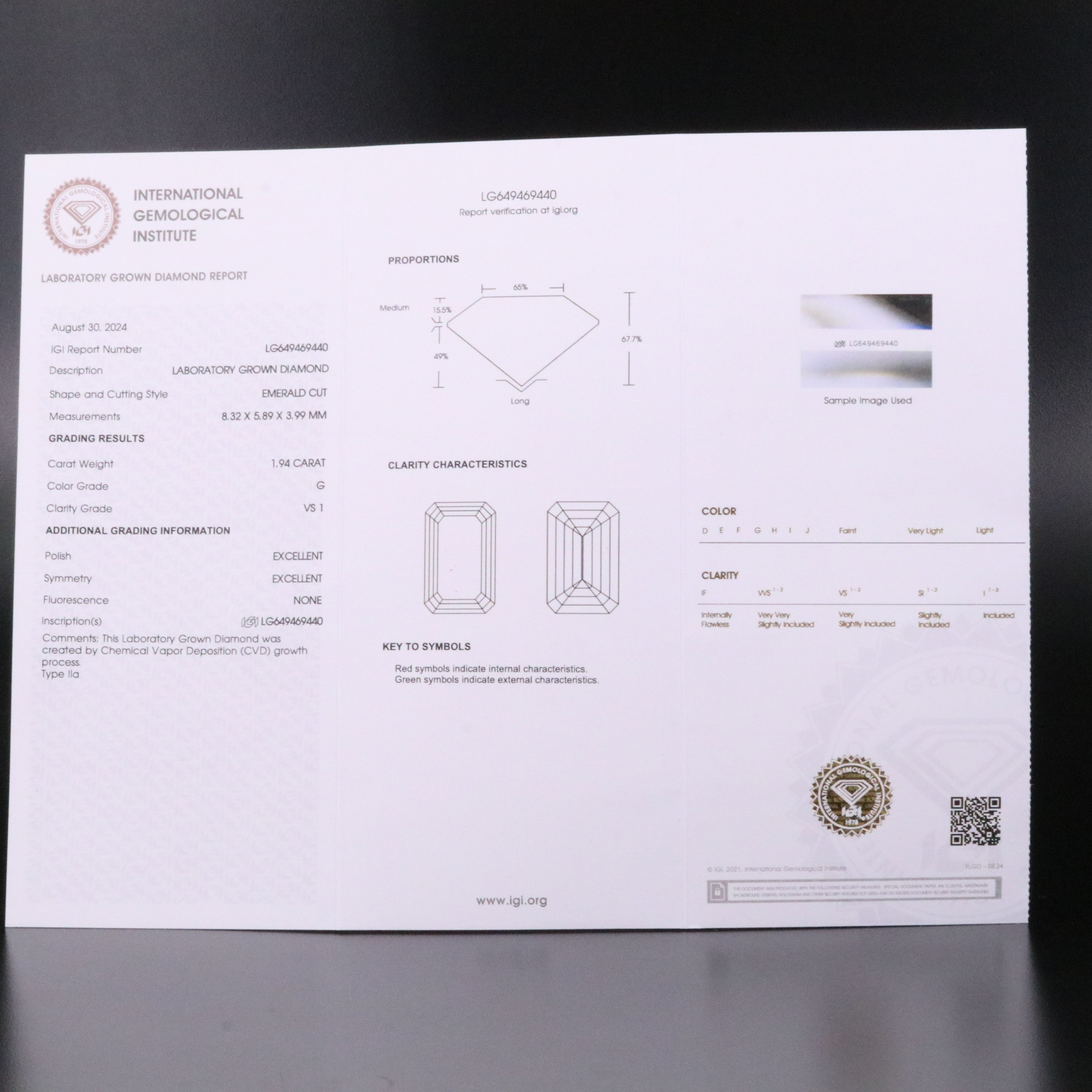 Loose 1.94 CT Lab Grown Diamond with IGI Report