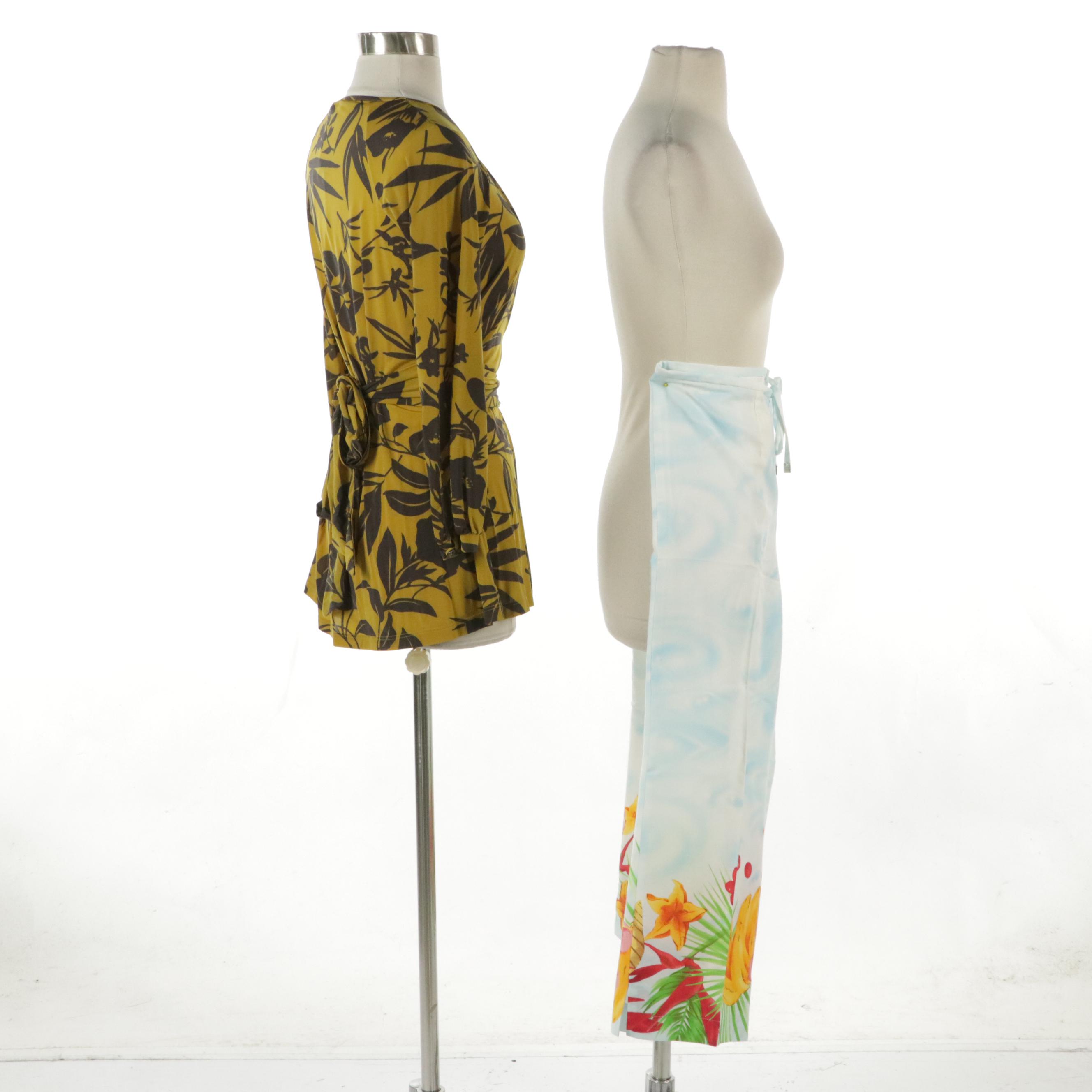 ETRO Printed Top and Escada Tropical Print Cotton Drawstring Pants with Tags