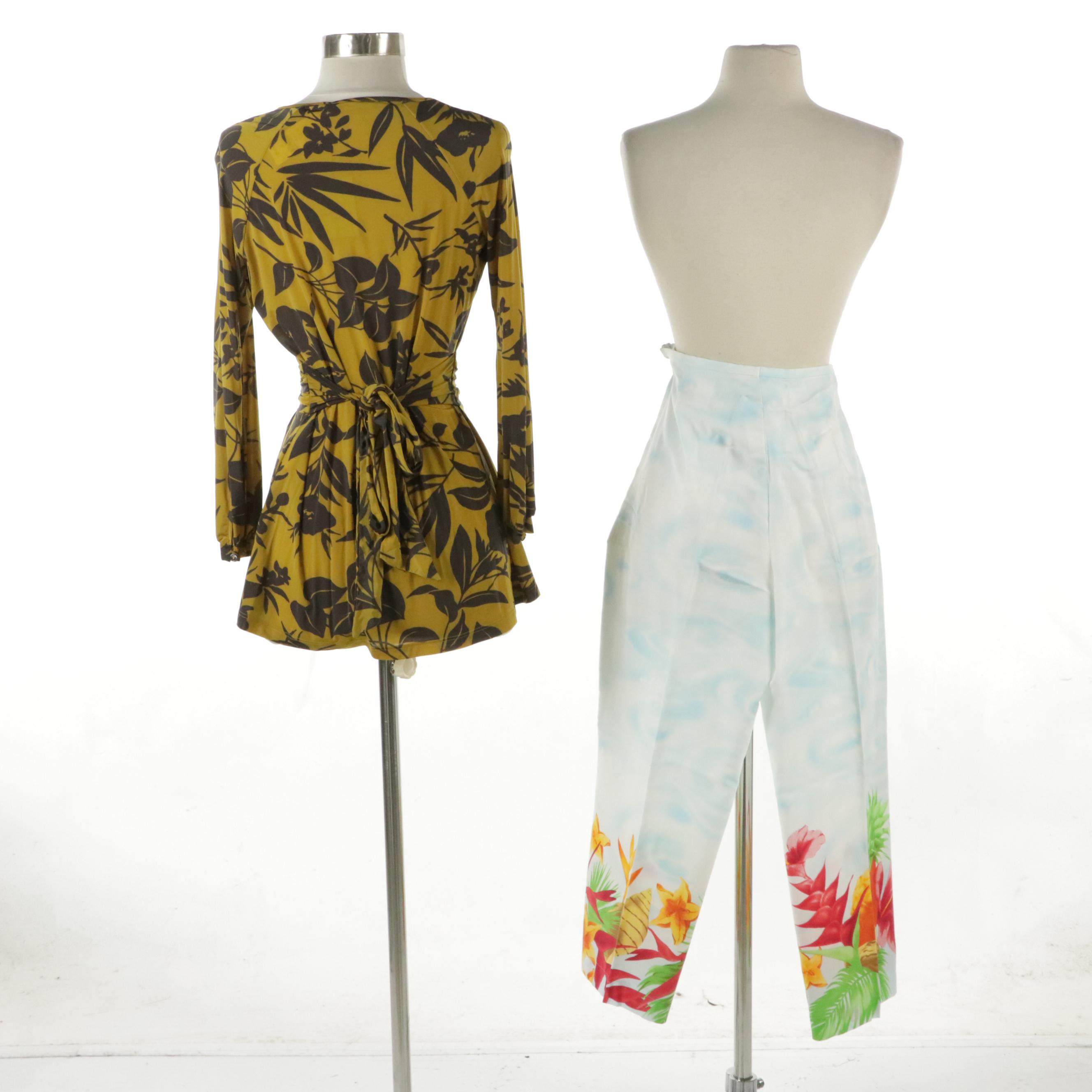 ETRO Printed Top and Escada Tropical Print Cotton Drawstring Pants with Tags