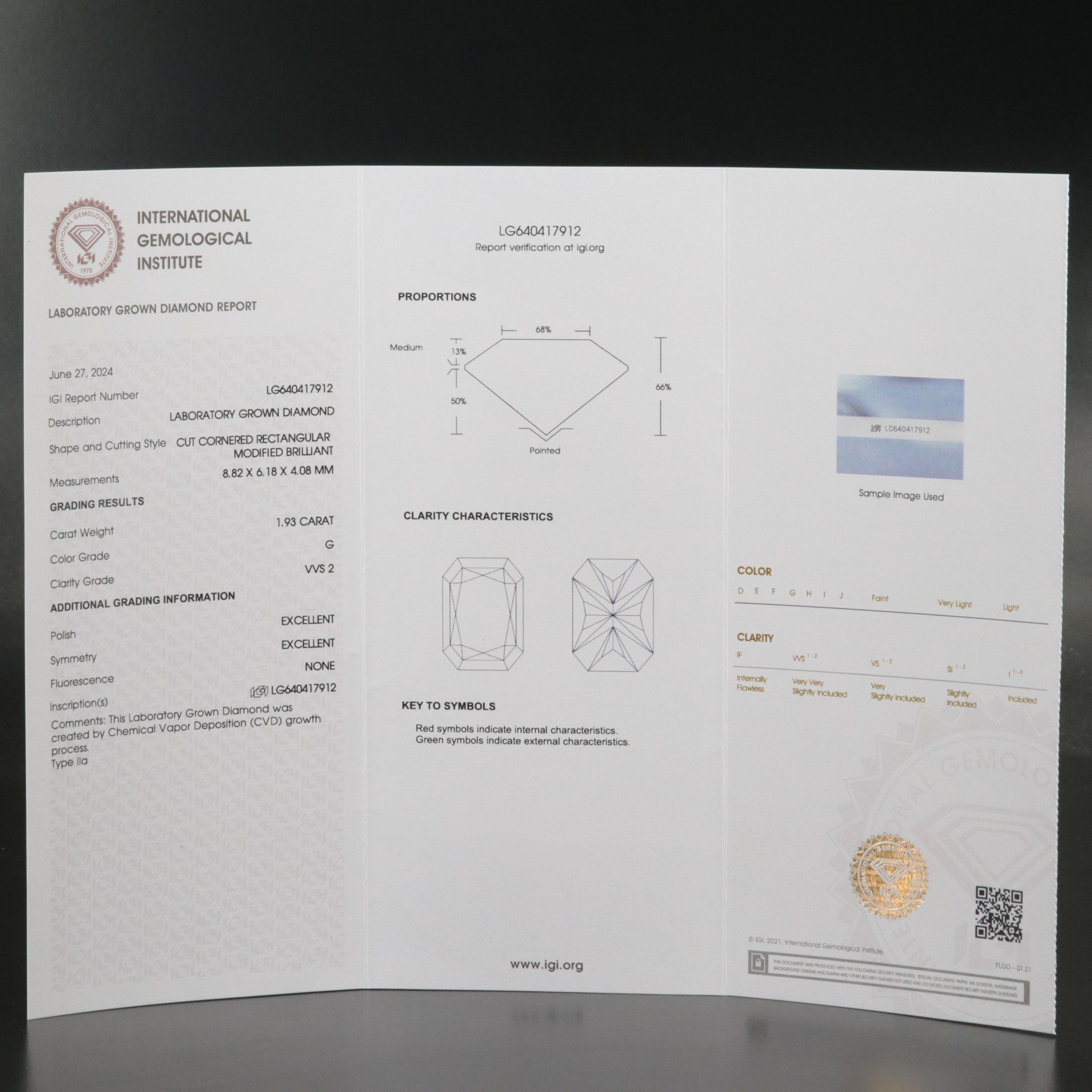 Loose 1.93 CT Lab Grown Diamond with IGI Report