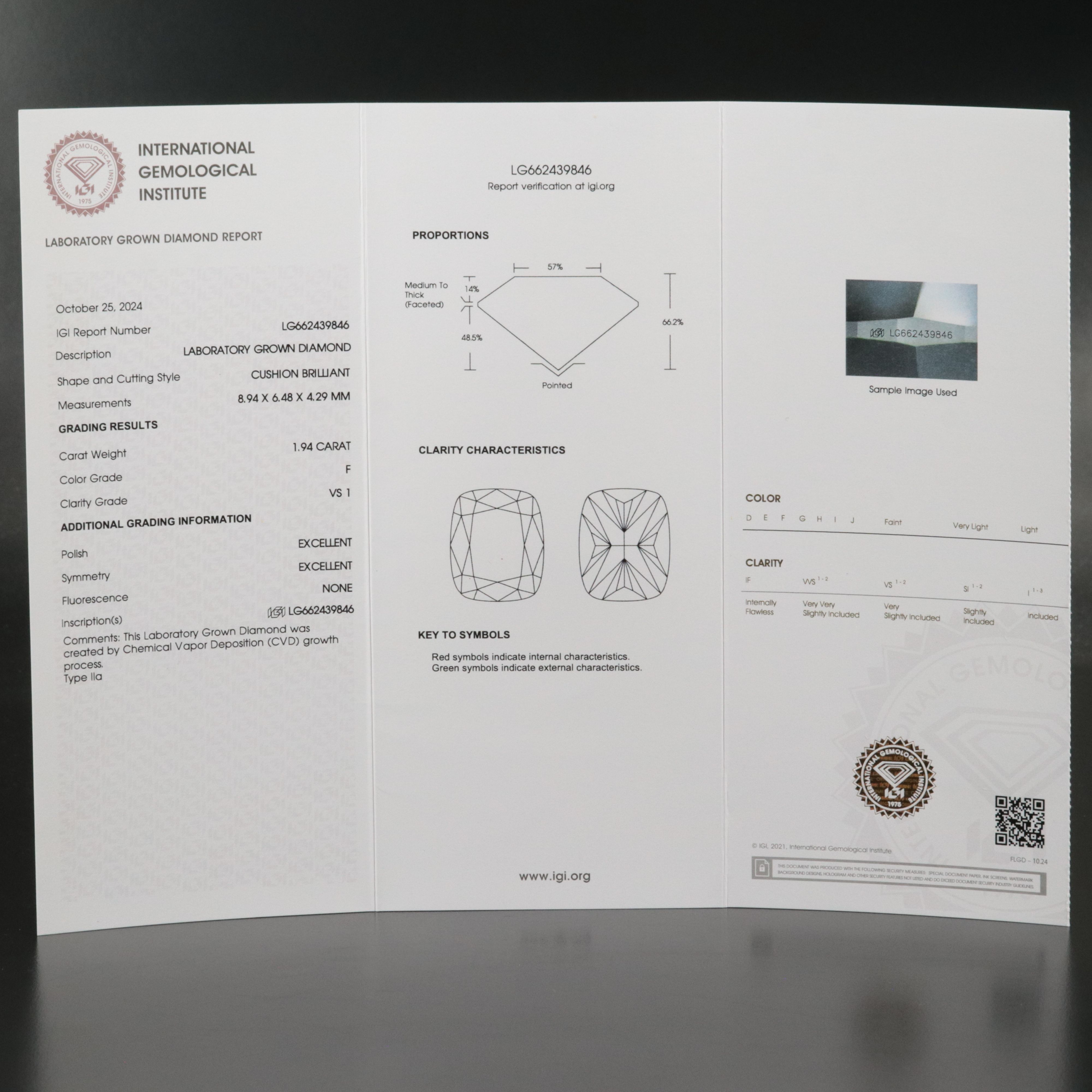 Loose 1.94 CT Lab Grown Diamond with IGI Report