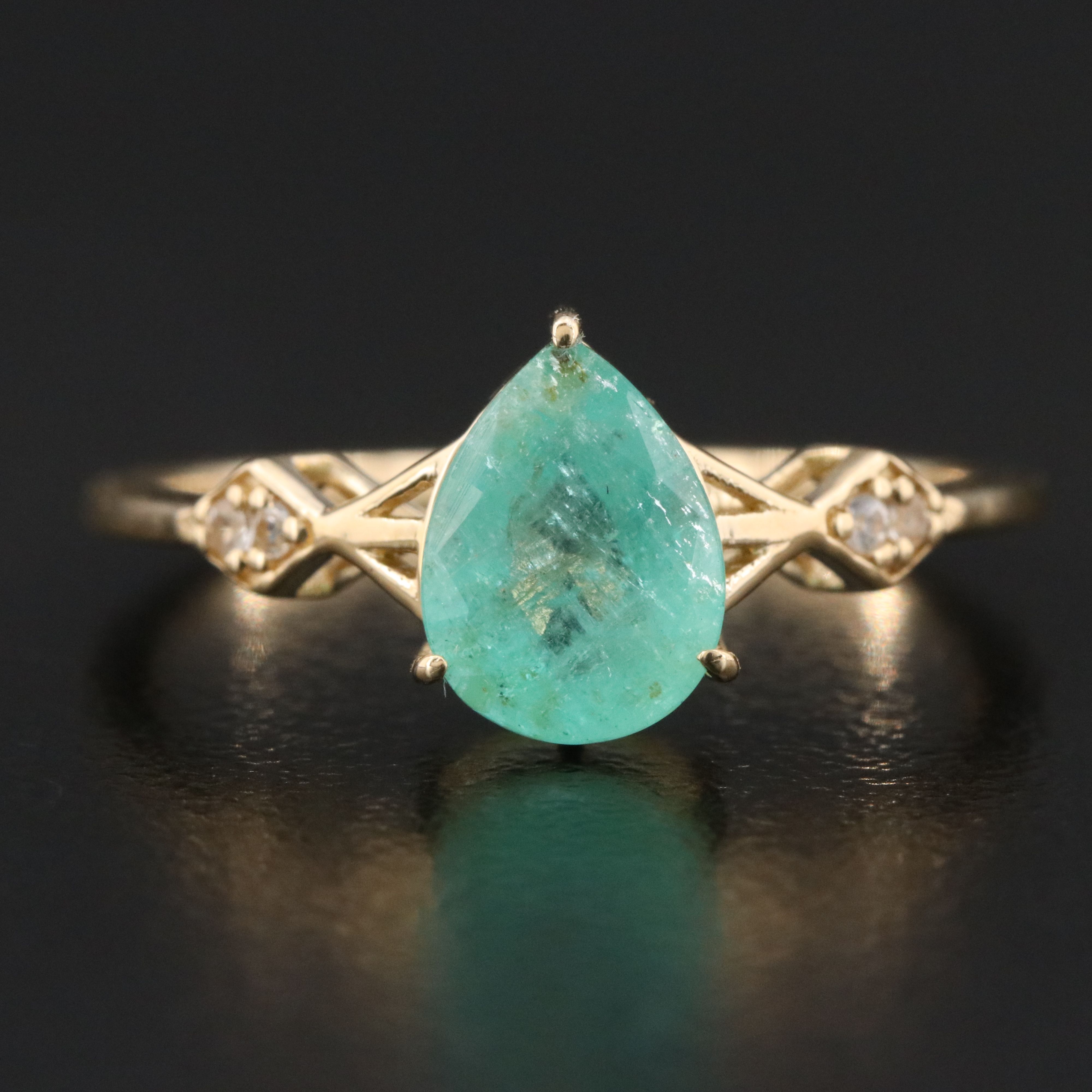 14K Emerald and White Sapphire Ring