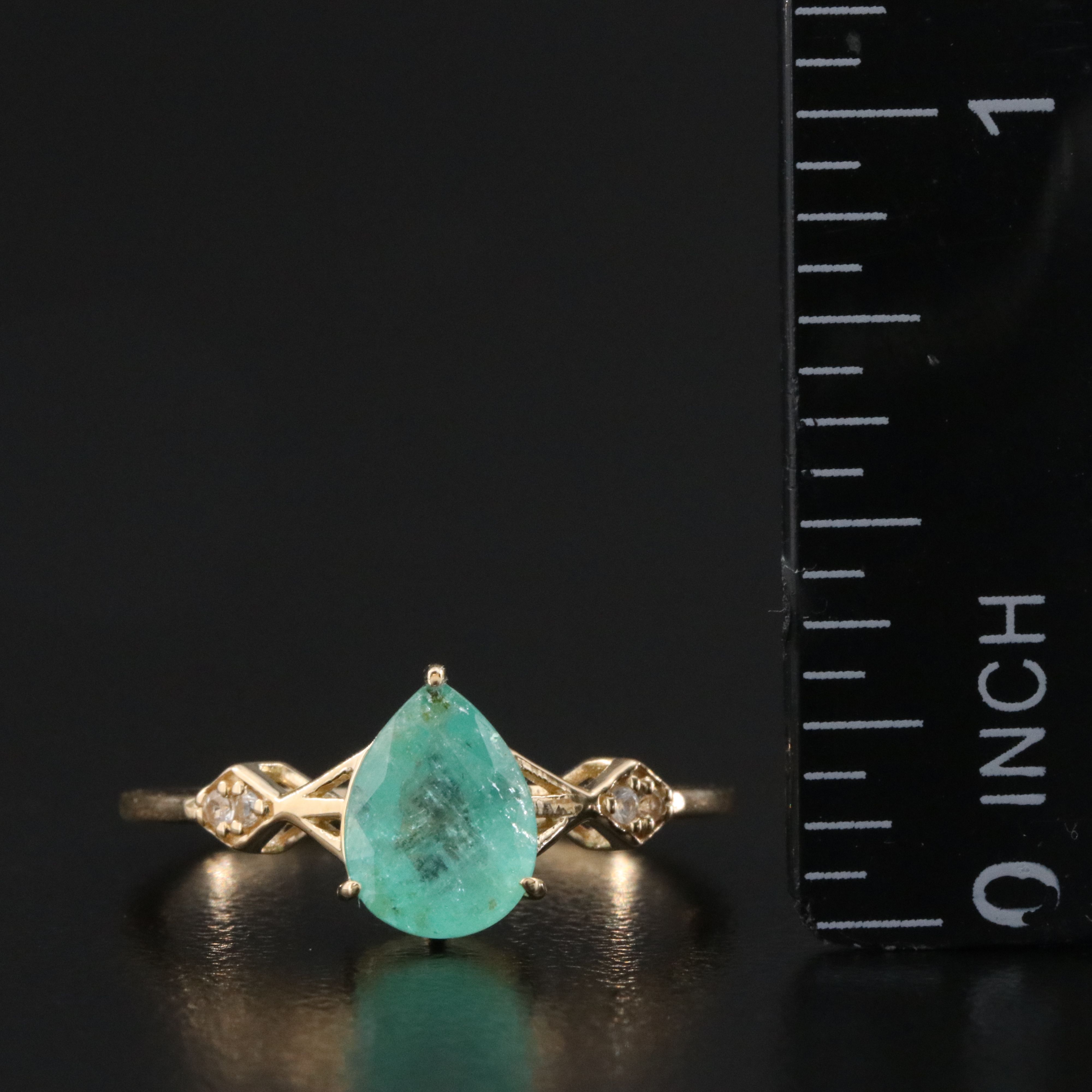 14K Emerald and White Sapphire Ring