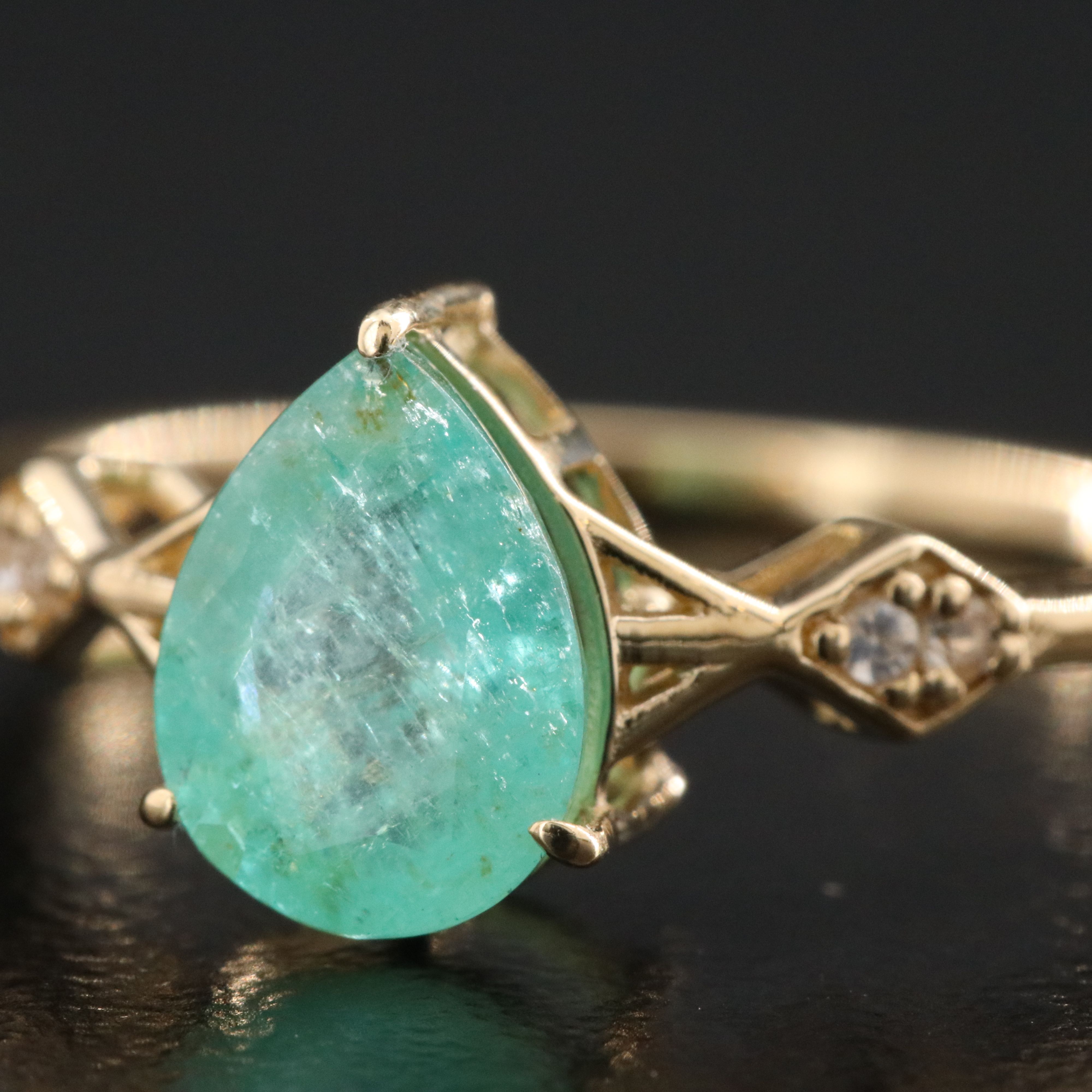 14K Emerald and White Sapphire Ring