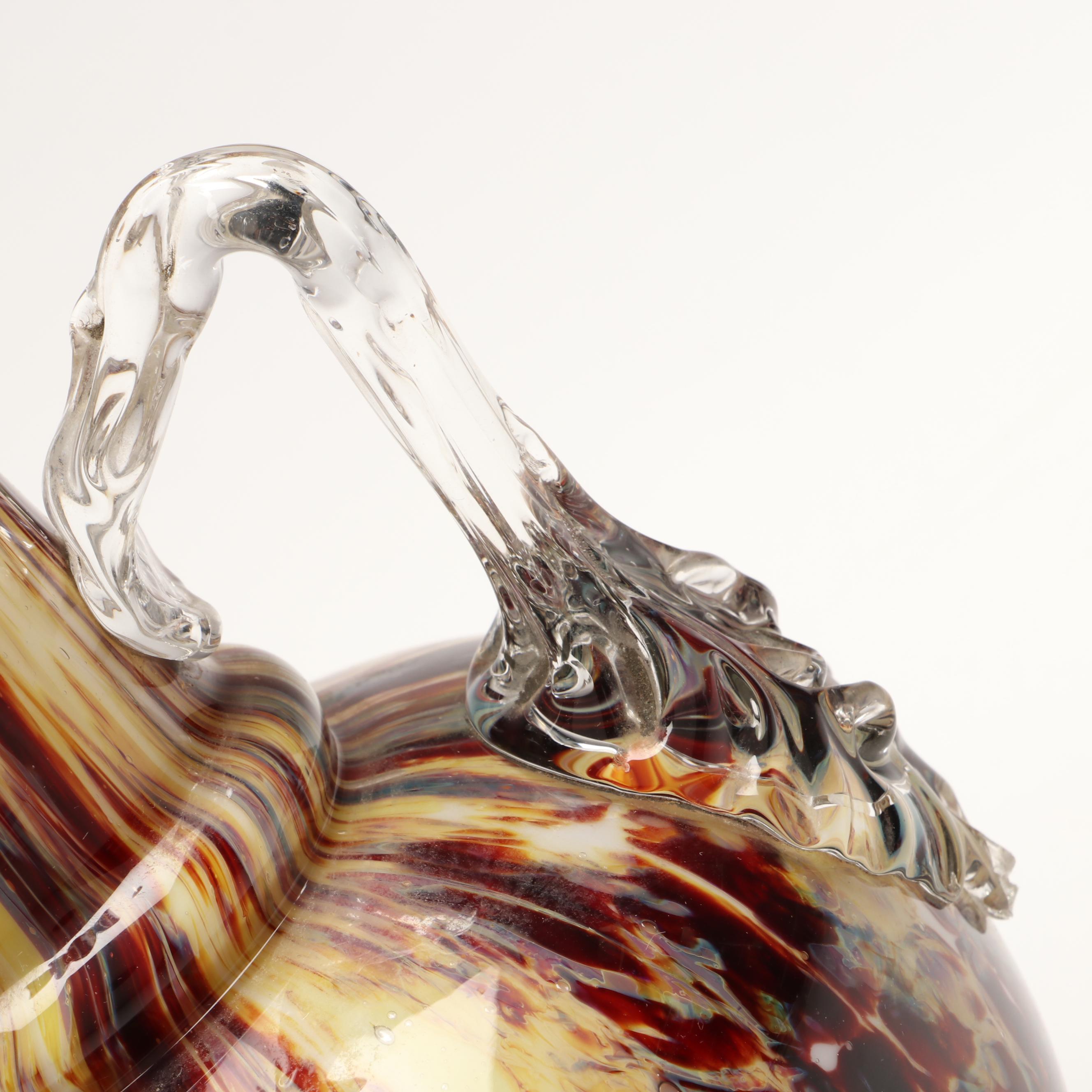 Mottled Pattern Spatter Handled Art Glass Vase