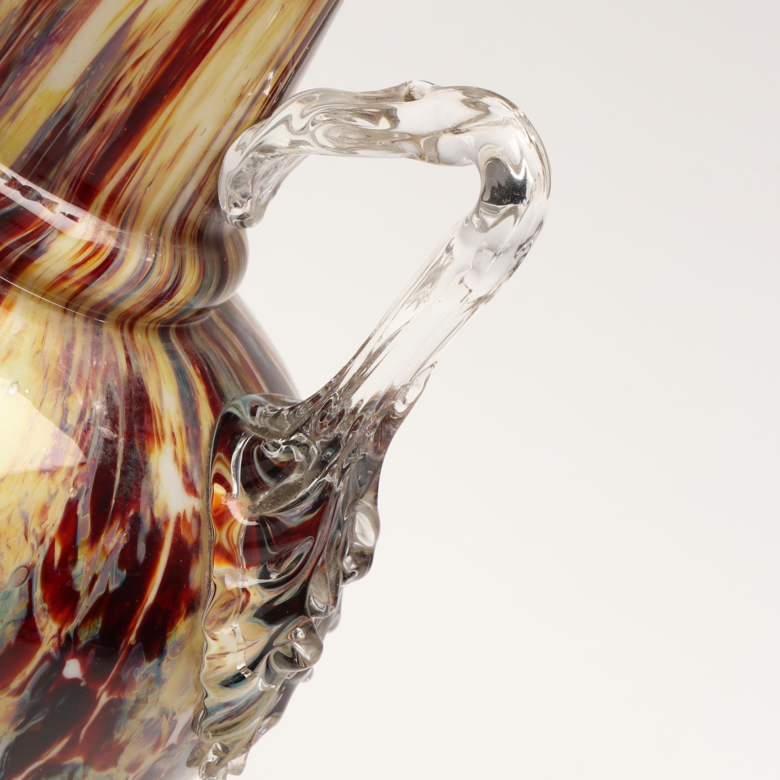 Mottled Pattern Spatter Handled Art Glass Vase