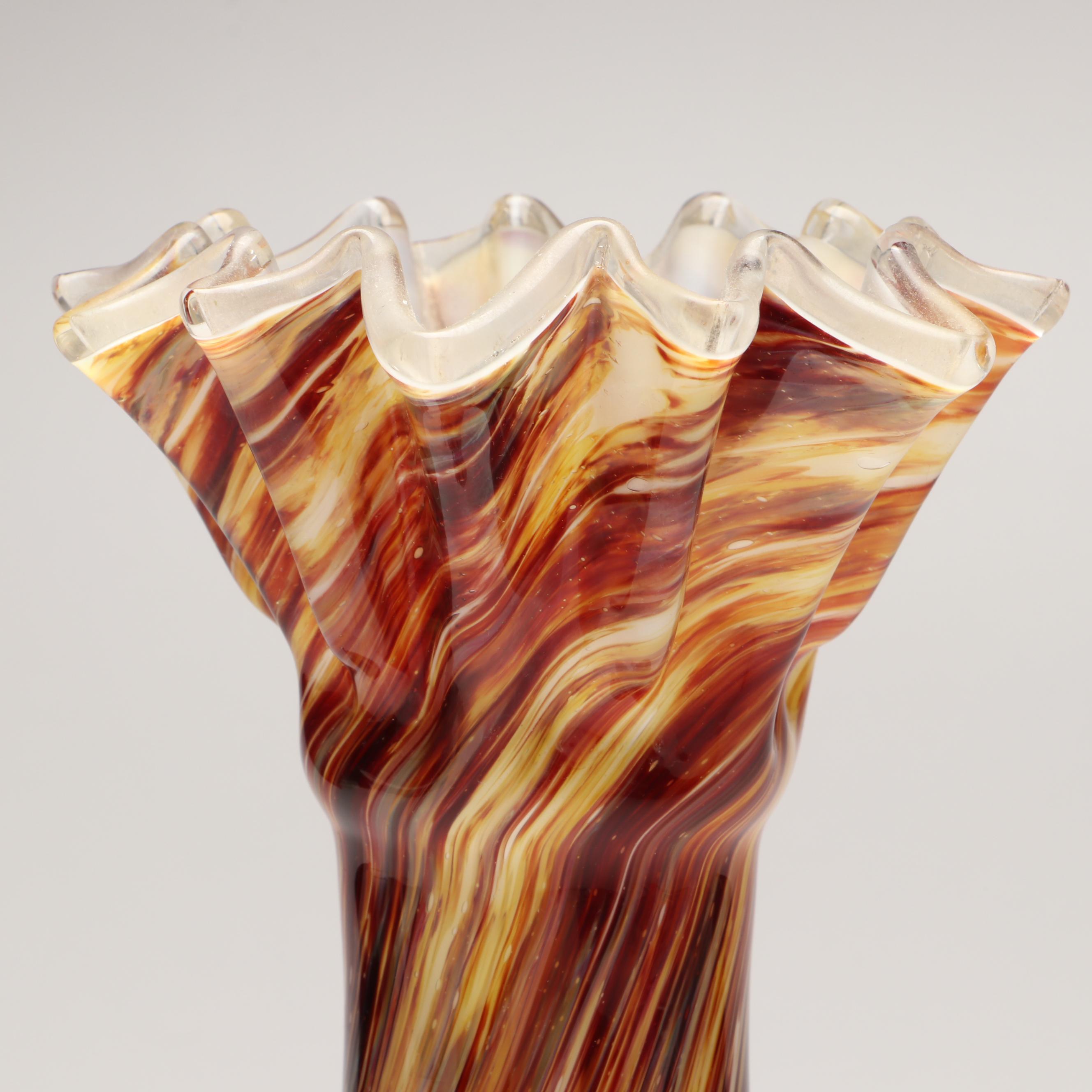 Mottled Pattern Spatter Handled Art Glass Vase