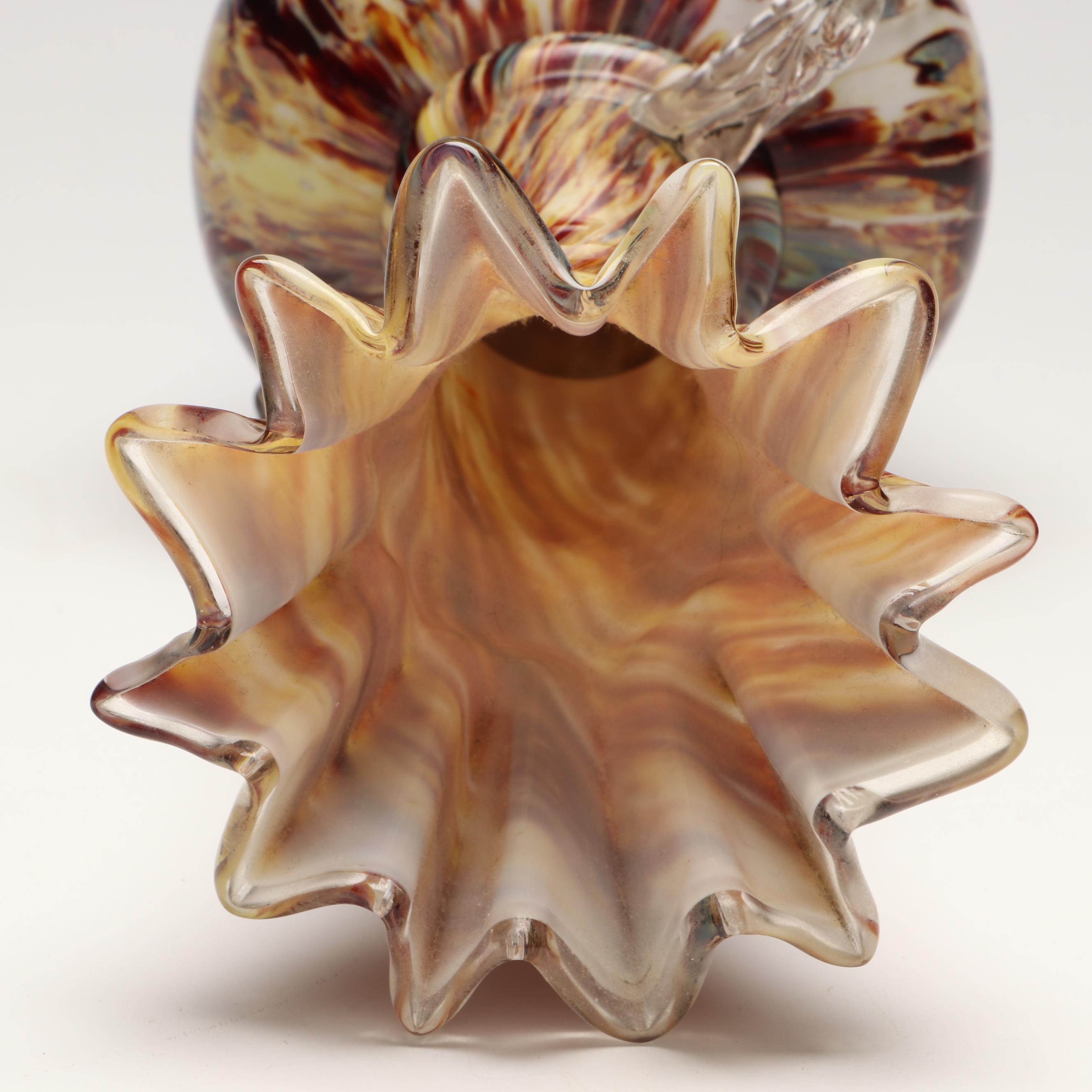 Mottled Pattern Spatter Handled Art Glass Vase