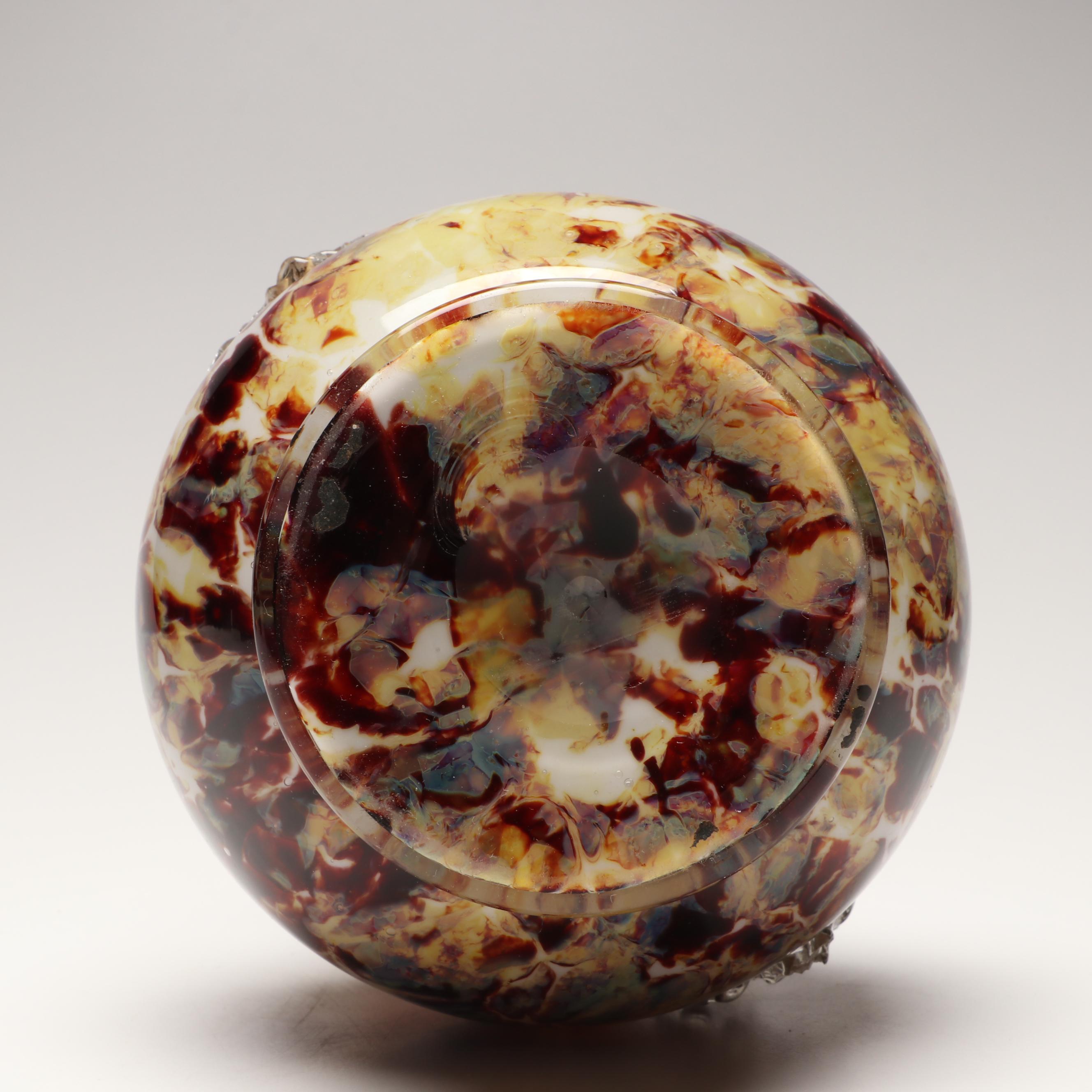 Mottled Pattern Spatter Handled Art Glass Vase