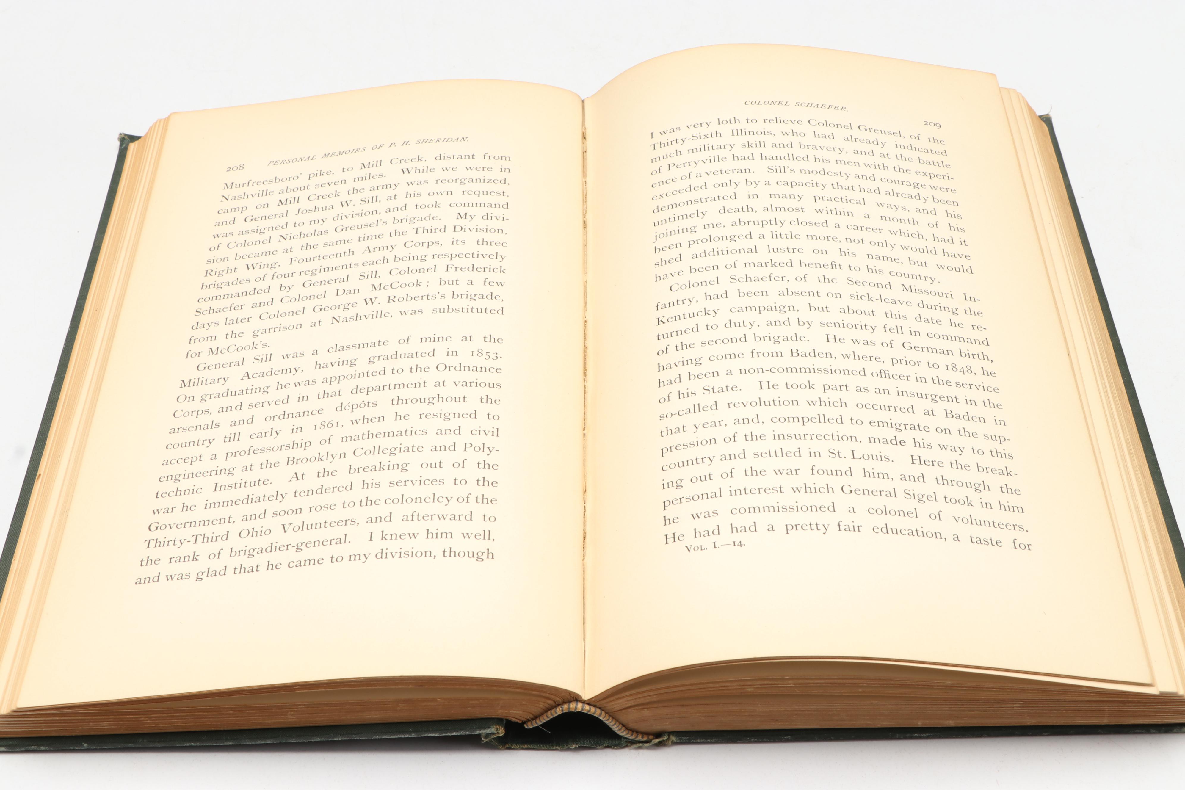First Edition "Personal Memoirs of P. H. Sheridan" Two-Volume Set, 1888