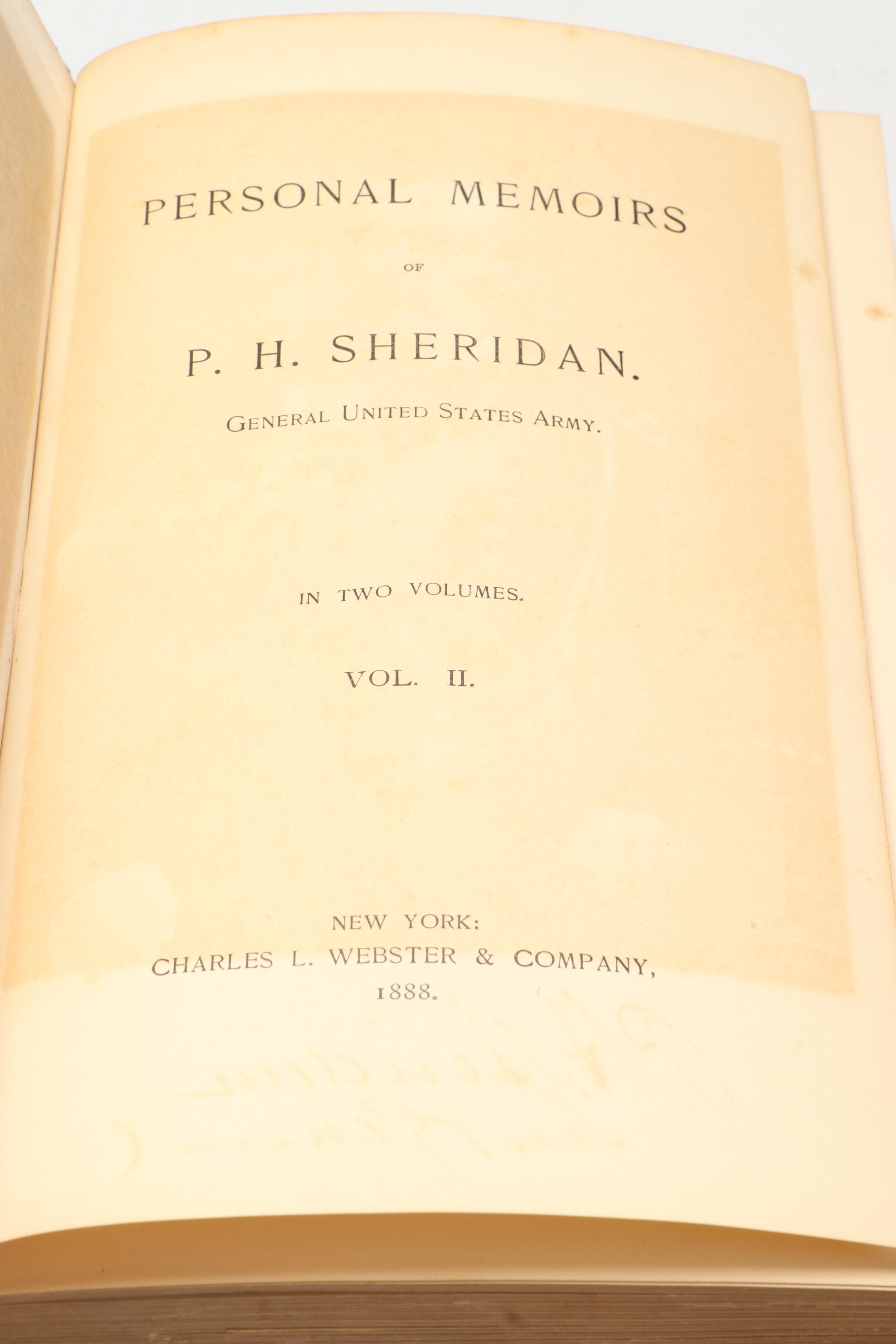 First Edition "Personal Memoirs of P. H. Sheridan" Two-Volume Set, 1888