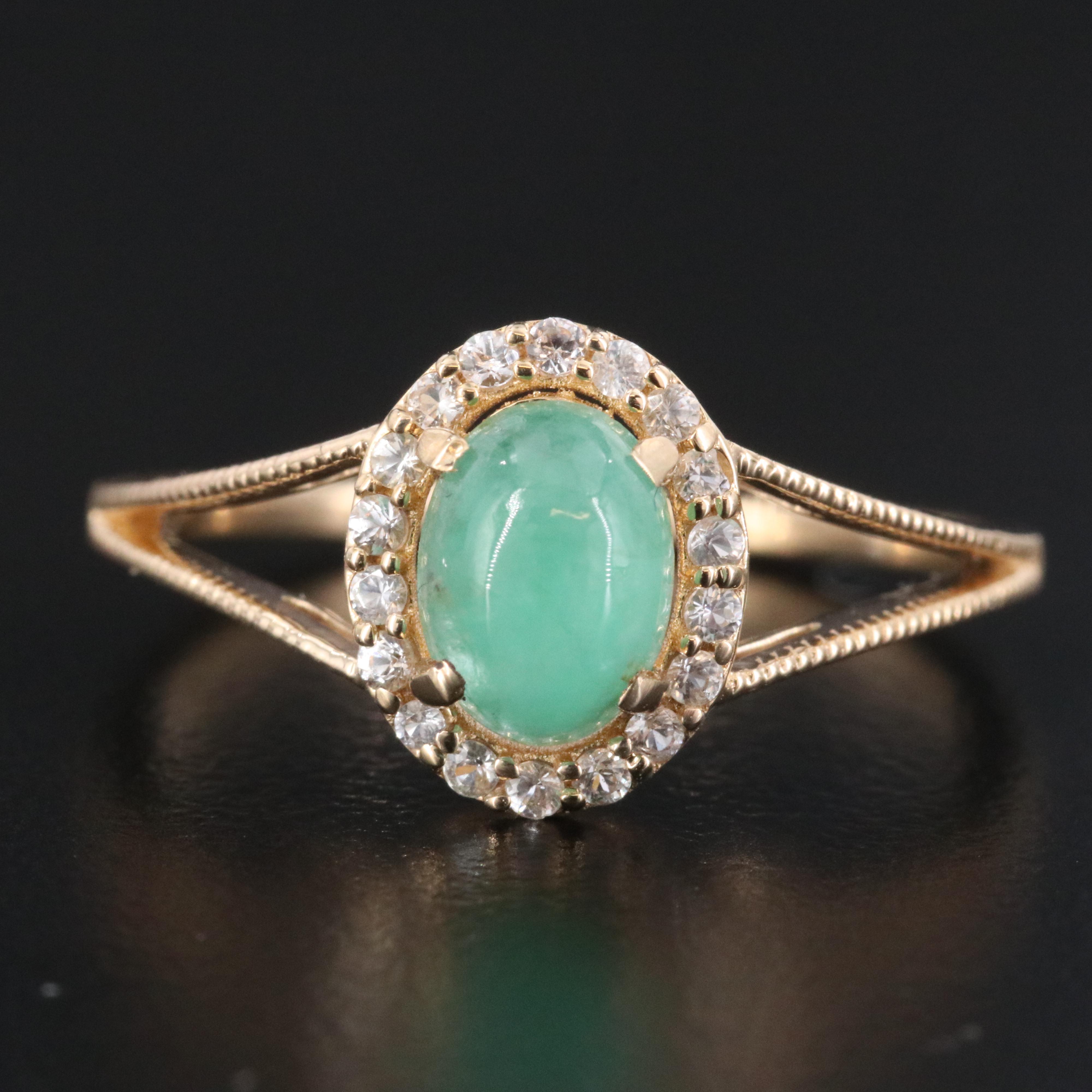 14K Emerald and White Sapphire Ring