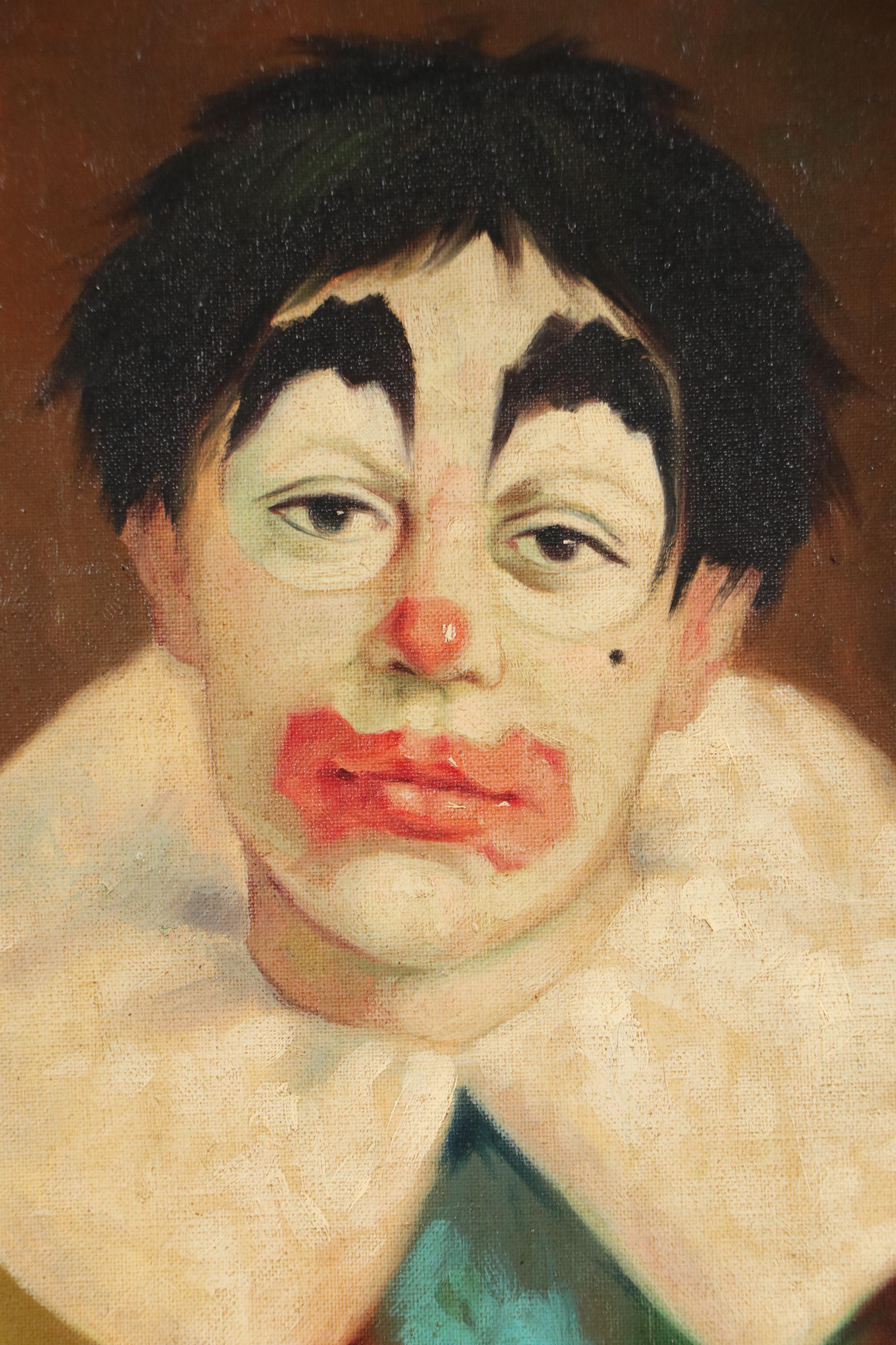 Louis Spiegel Oil Painting Portrait of Clown, 1968