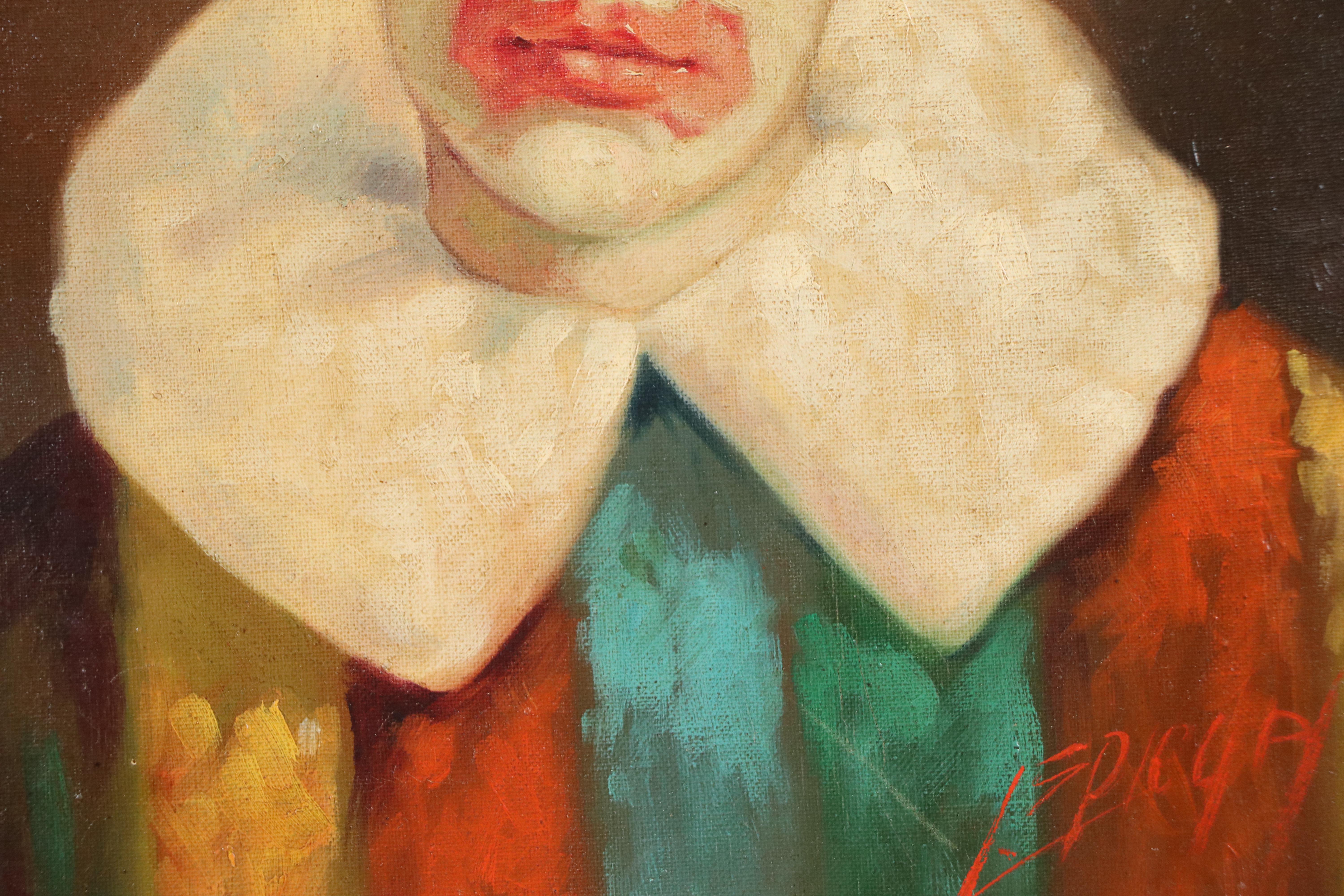 Louis Spiegel Oil Painting Portrait of Clown, 1968