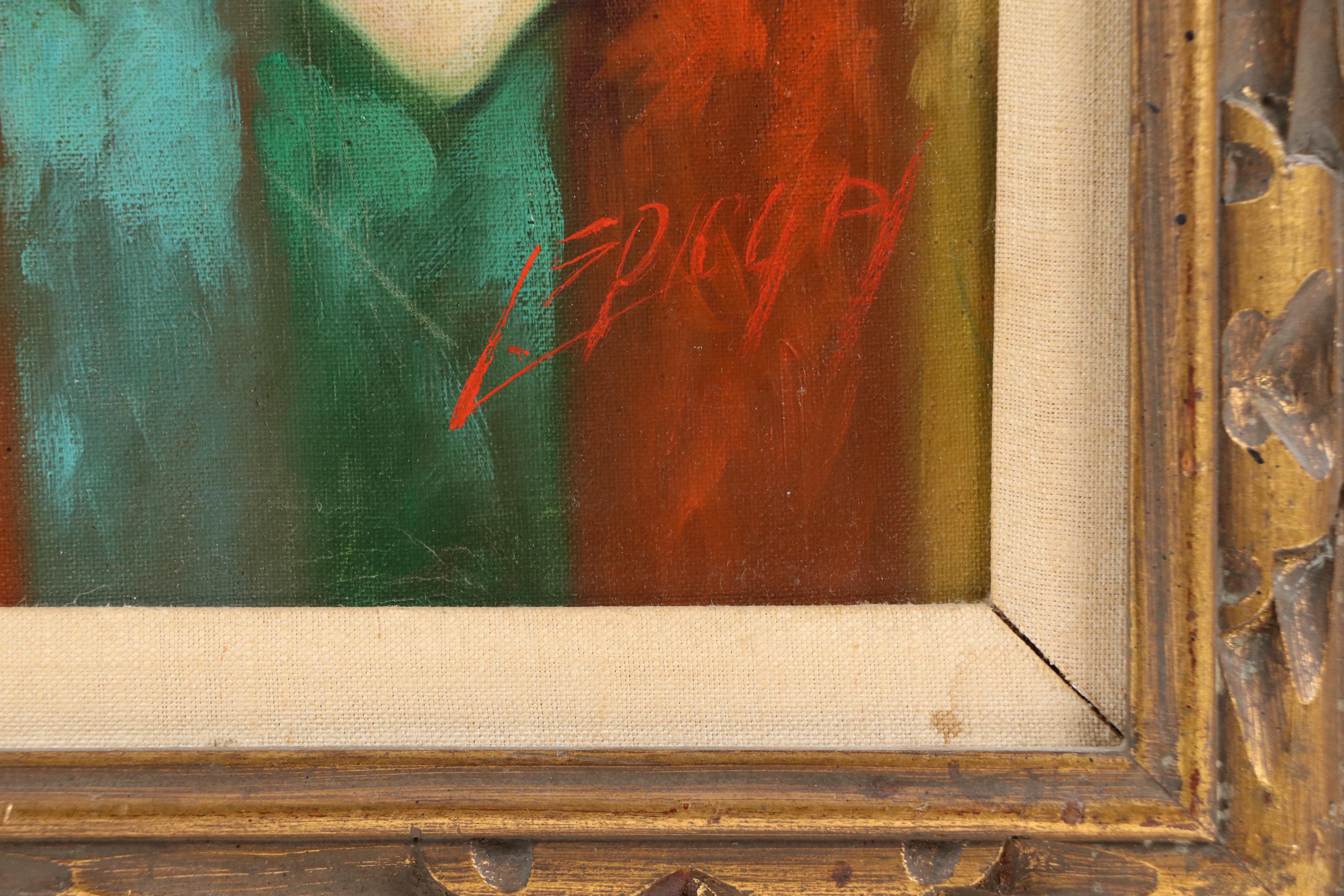 Louis Spiegel Oil Painting Portrait of Clown, 1968