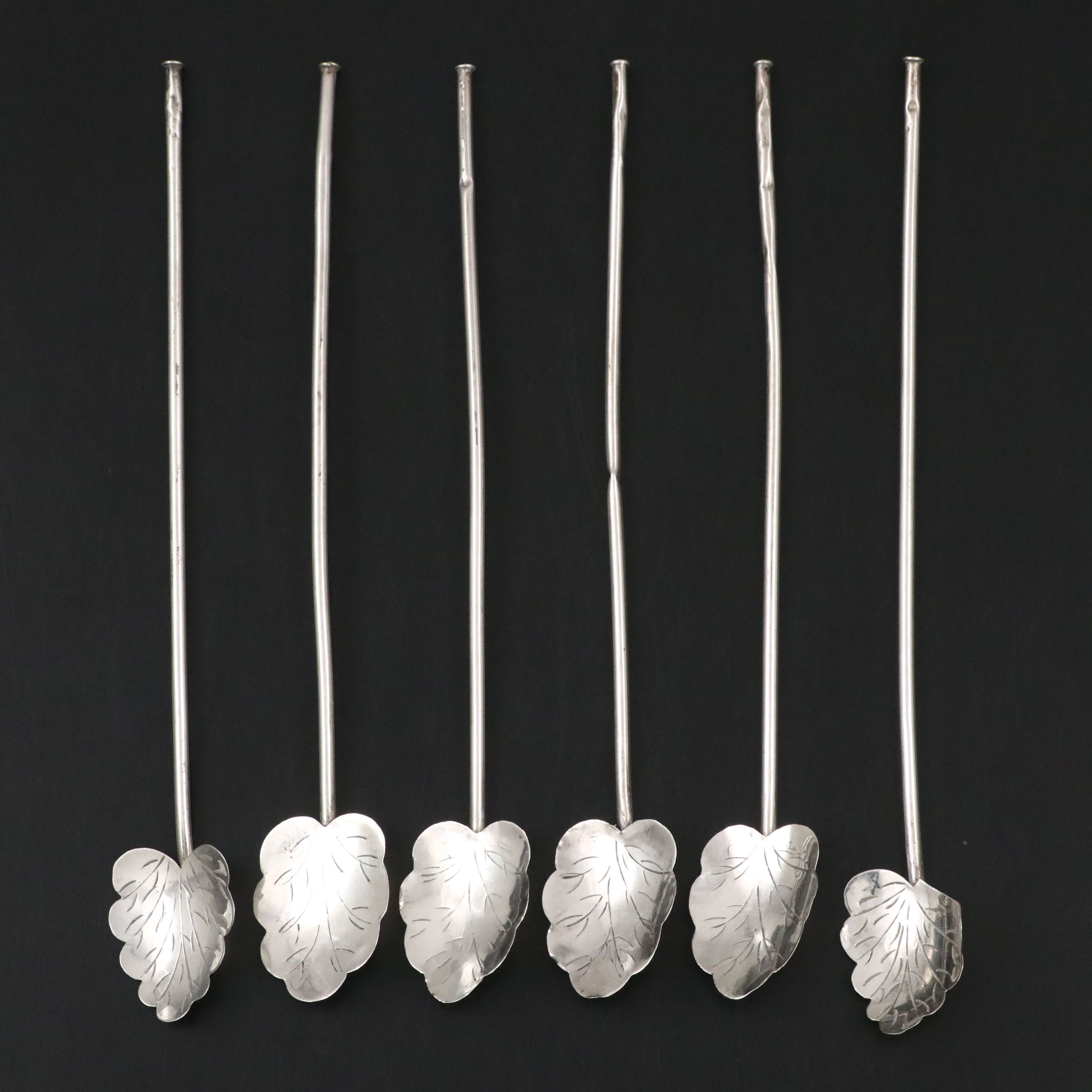 Mexican Sterling Silver Sipper Straw Iced Tea Spoons, Mid to Late 20th Century