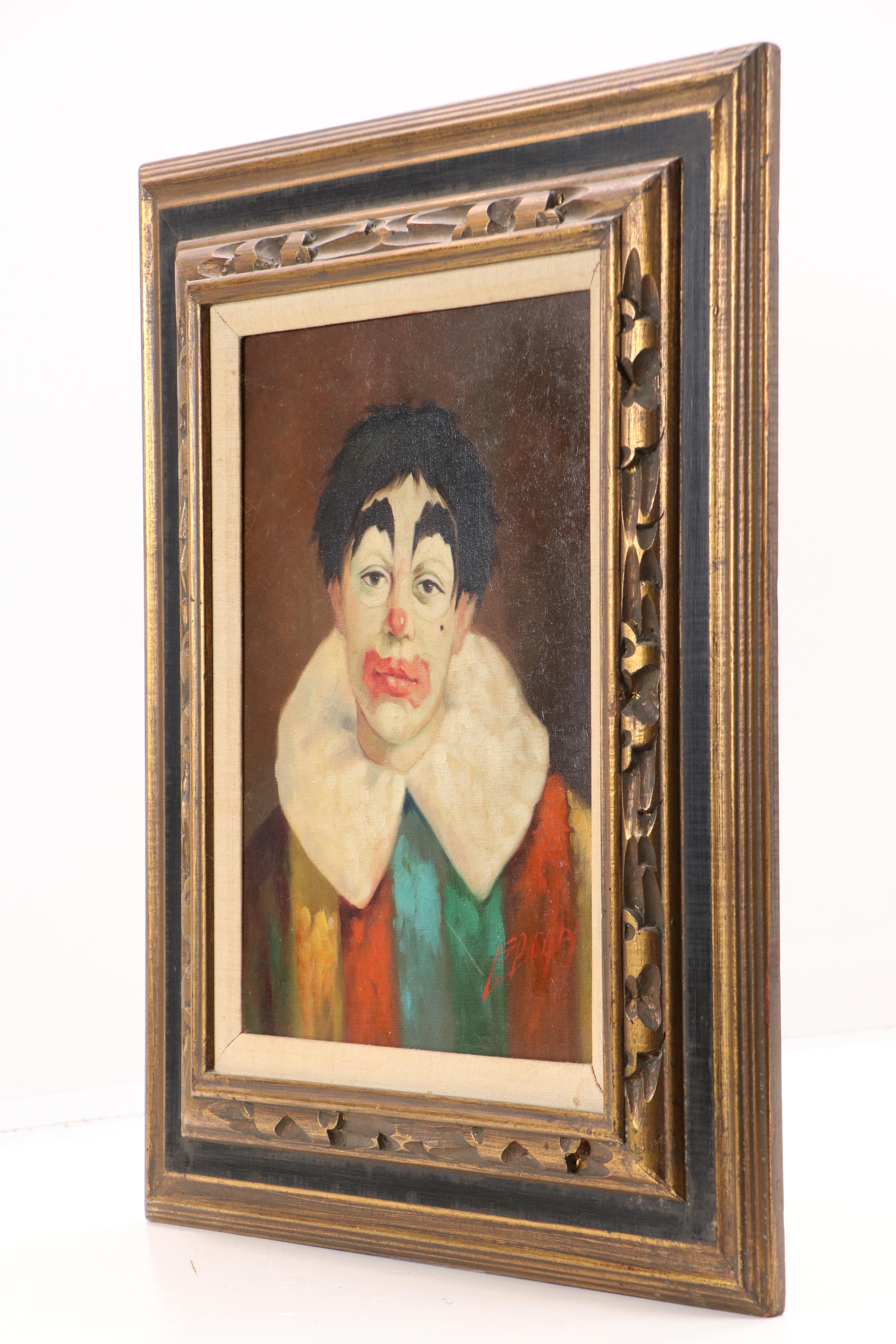 Louis Spiegel Oil Painting Portrait of Clown, 1968
