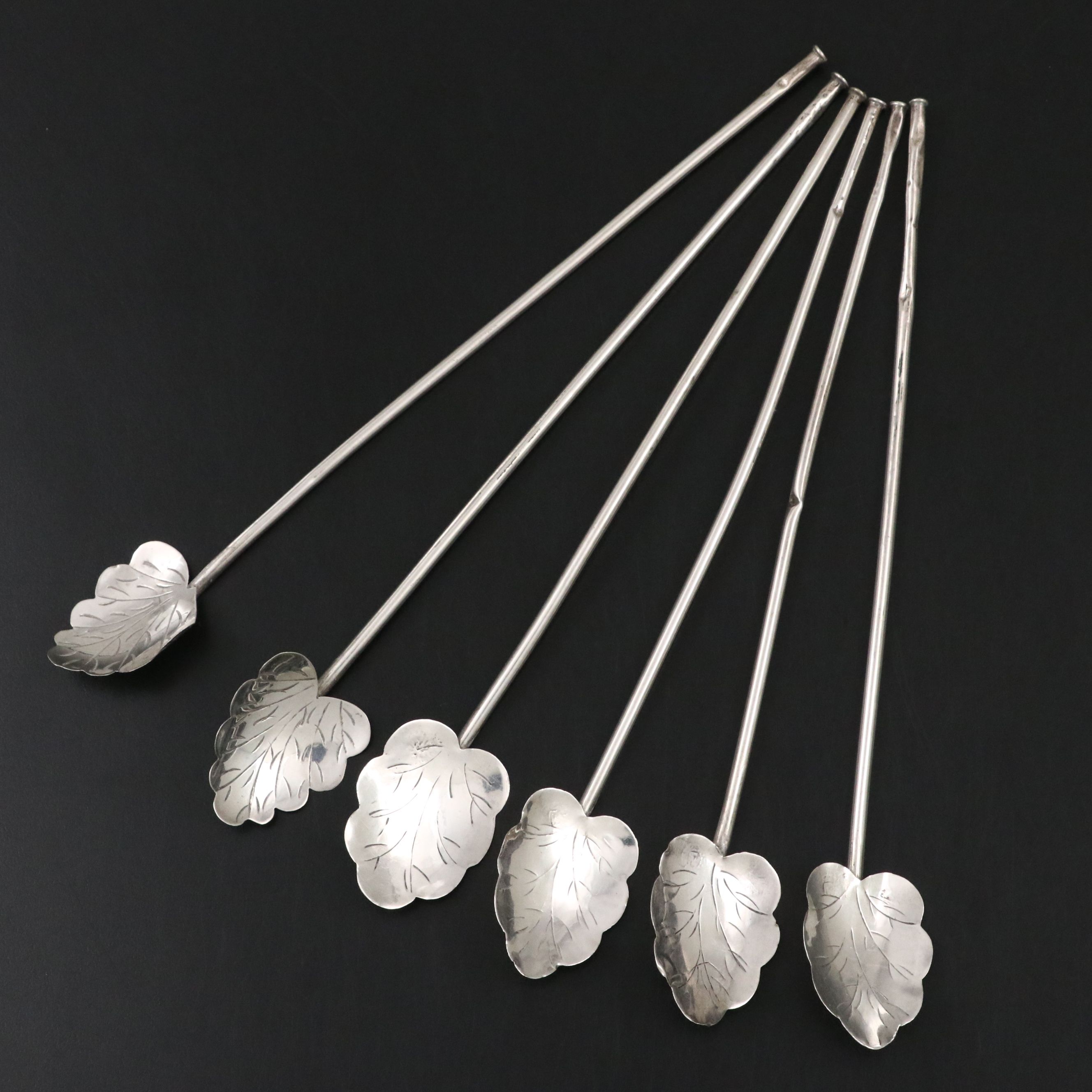 Mexican Sterling Silver Sipper Straw Iced Tea Spoons, Mid to Late 20th Century